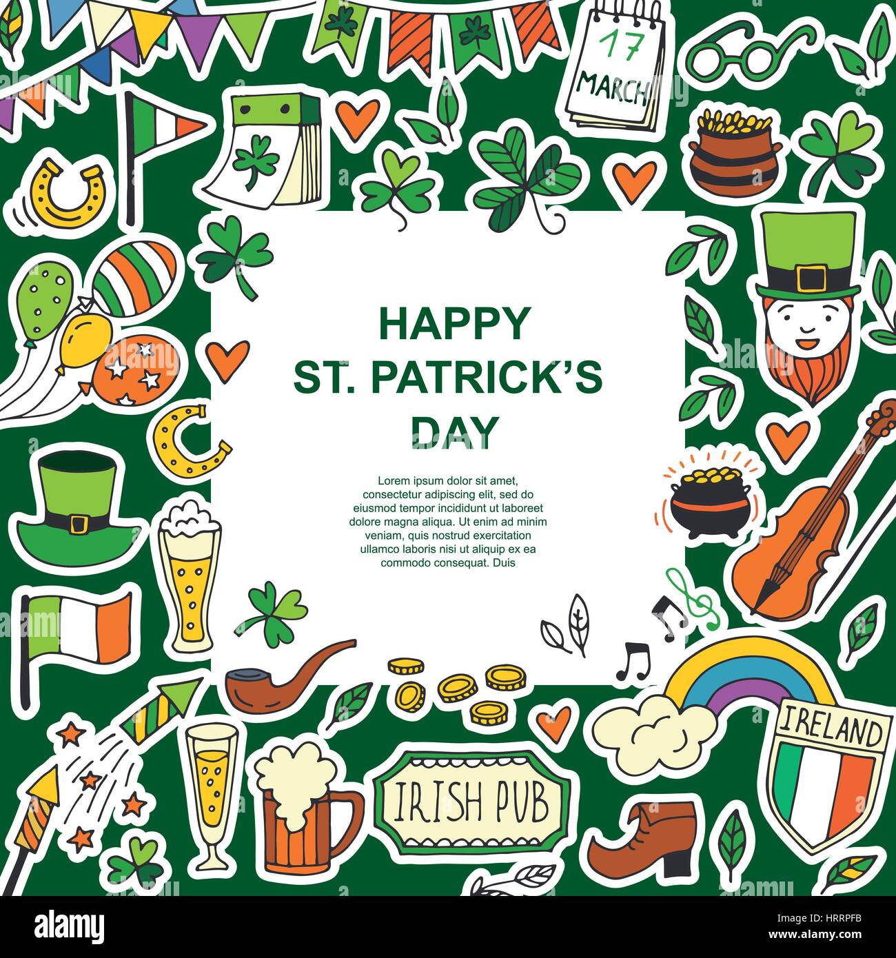 Saint Patrick S Day Traditional Symbols Collection Stock Vector Image