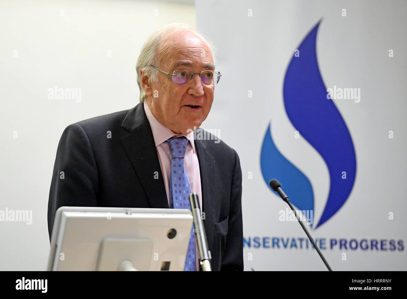Lord Michael Howard speaks during a Brexit and the Future conference at the BPP University in central London. Stock Photo
