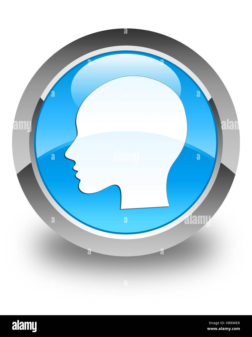 Head woman face icon isolated on glossy cyan blue round button abstract ...