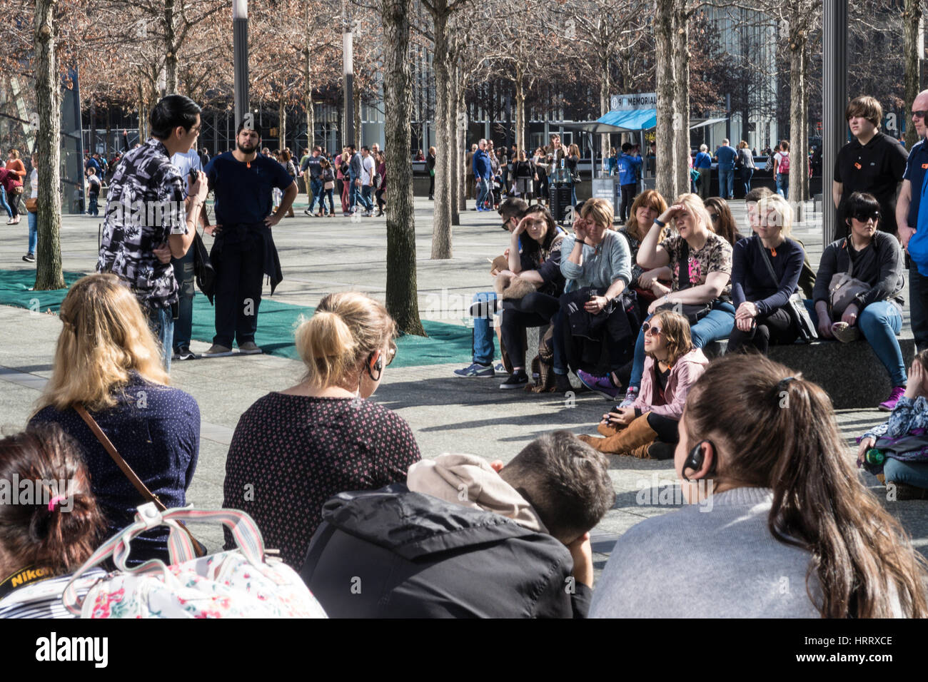 Tour Group Listening to Guide, World Trade Center, NYC, USA Stock Photo