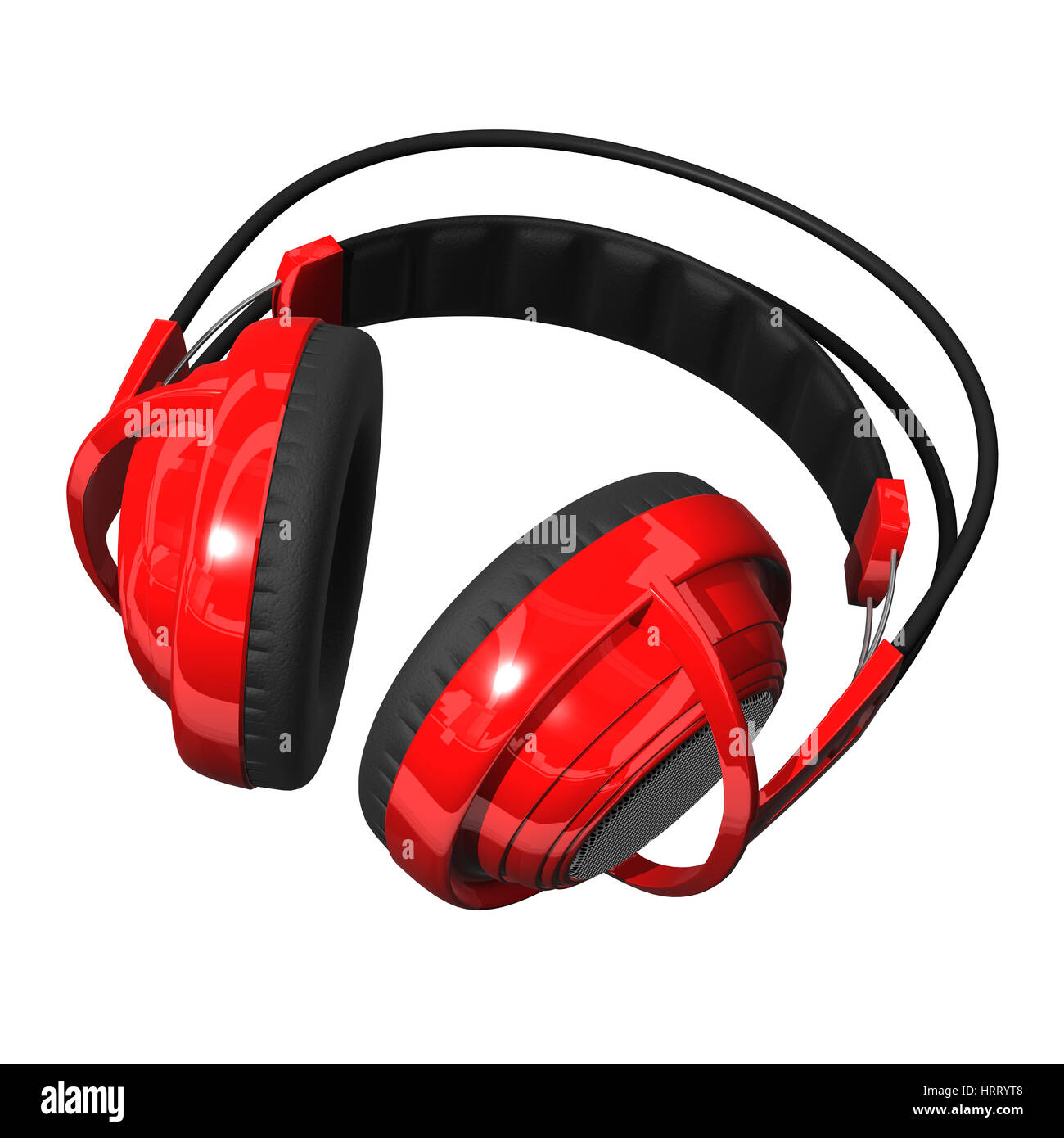 Red Headphones On White Background. 3D Illustration. Stock Photo