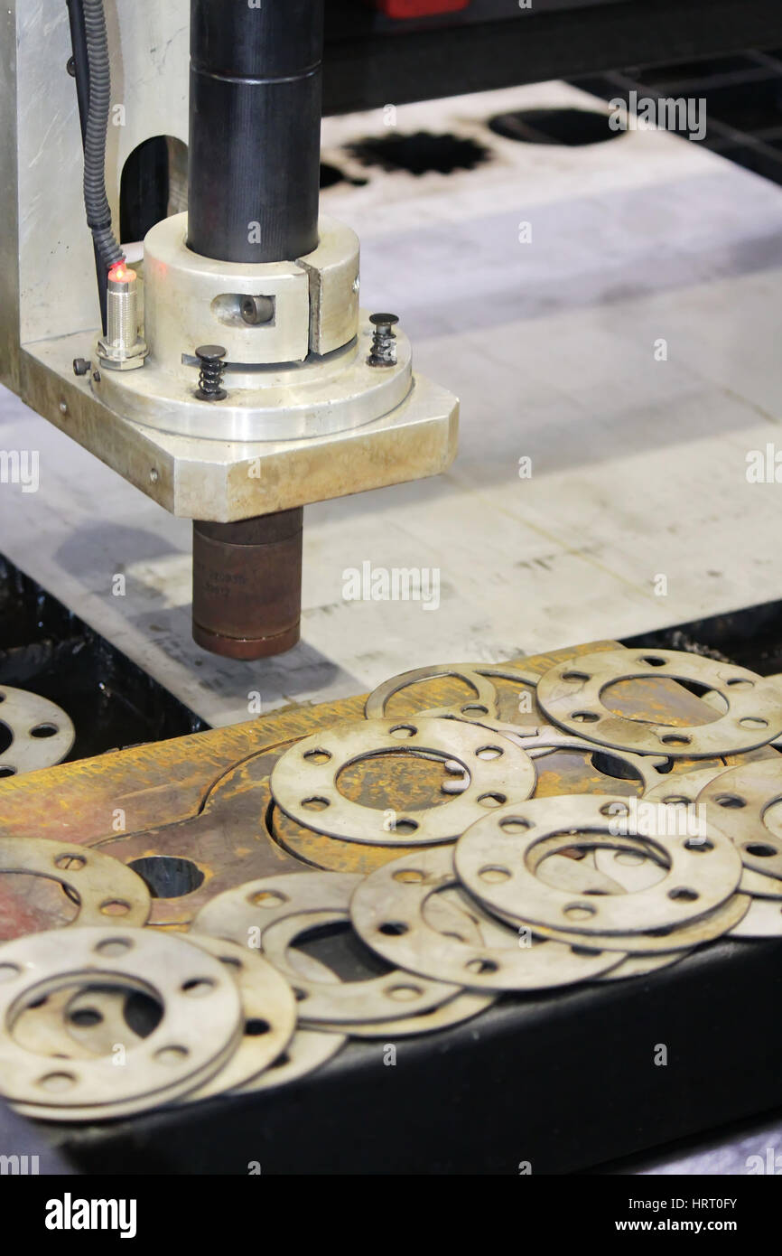 Closed up Metal Sheet Cutting in the Industry Stock Photo