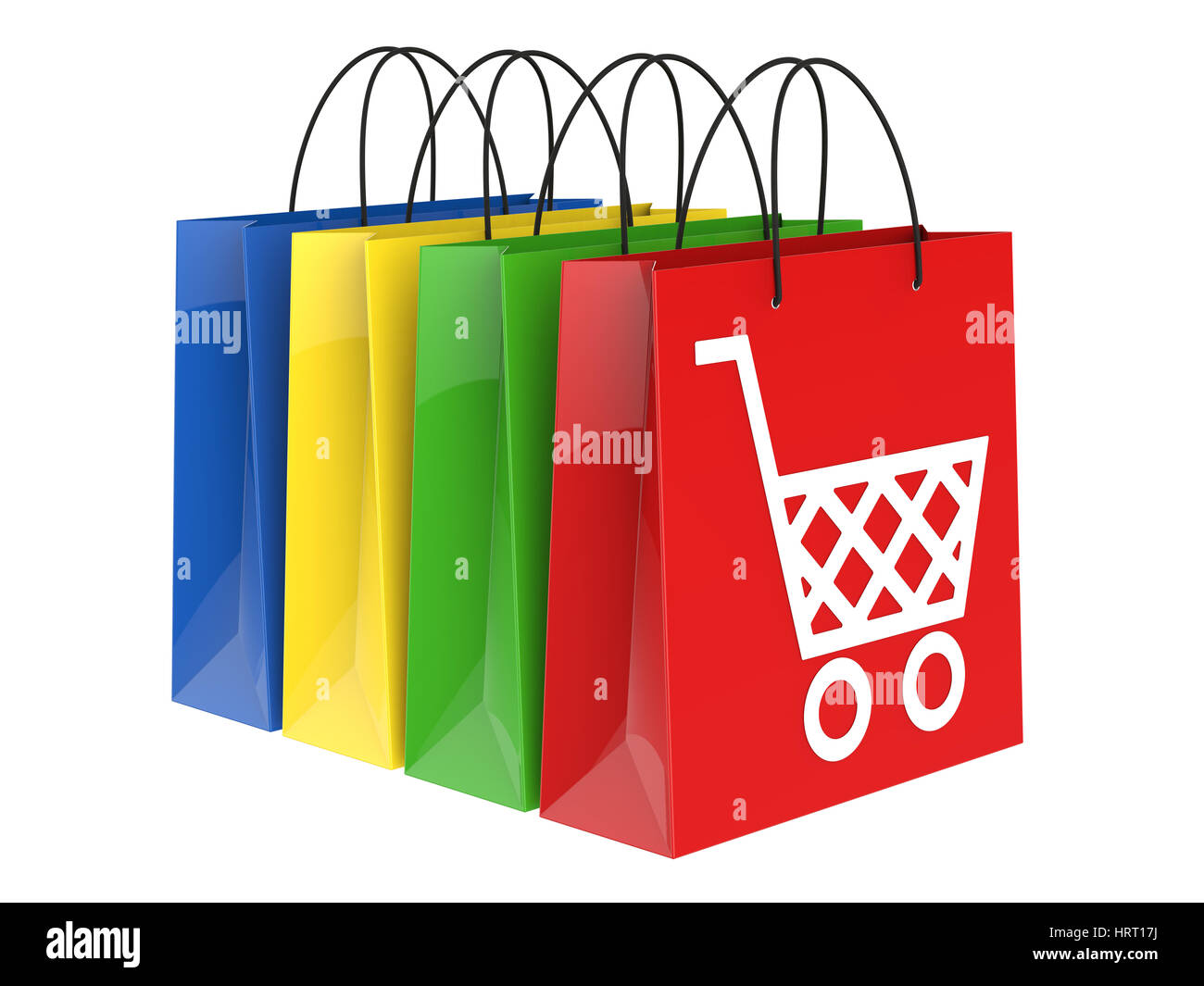 Shopping bags with shopping cart isolated on white background 3D ...