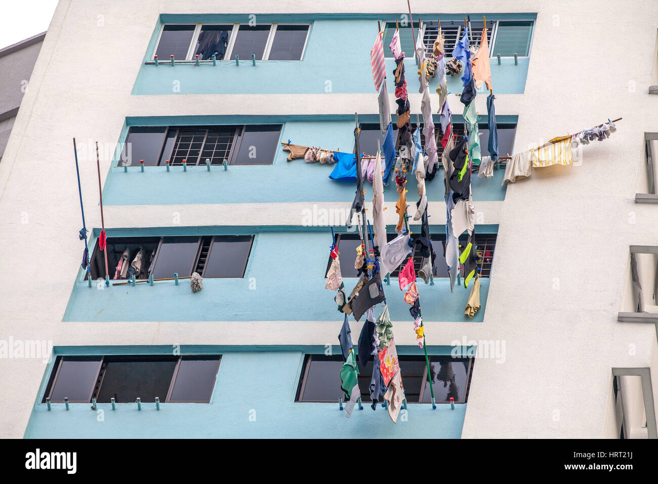 Dryers, laundry on dryers at a highrise tenement, Little India