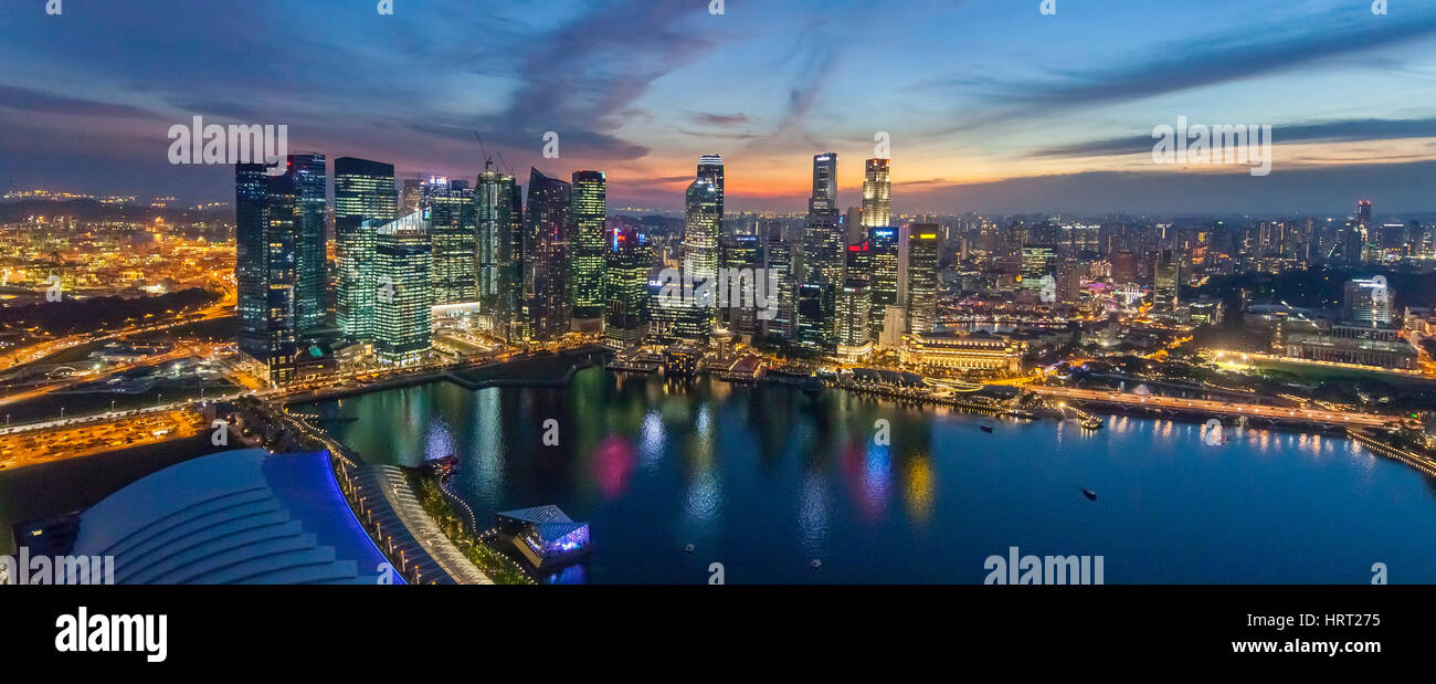 Skyline, Night View, Financial District, Banking District, Central Business District, Marina Bay, Panorama, Singapore, Asia, Singapore Stock Photo