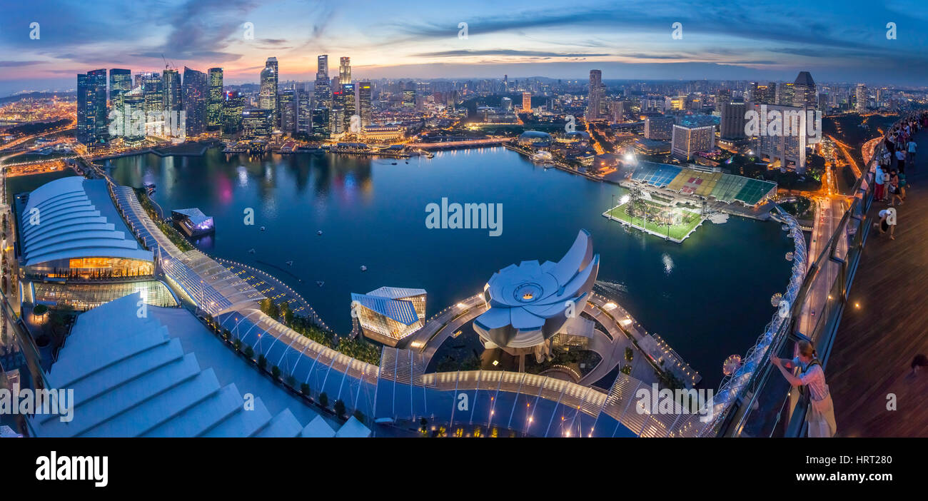Skyline, Night View, Financial District, Banking District, Central Business District, Marina Bay, Panorama, Singapore, Asia, Singapore Stock Photo