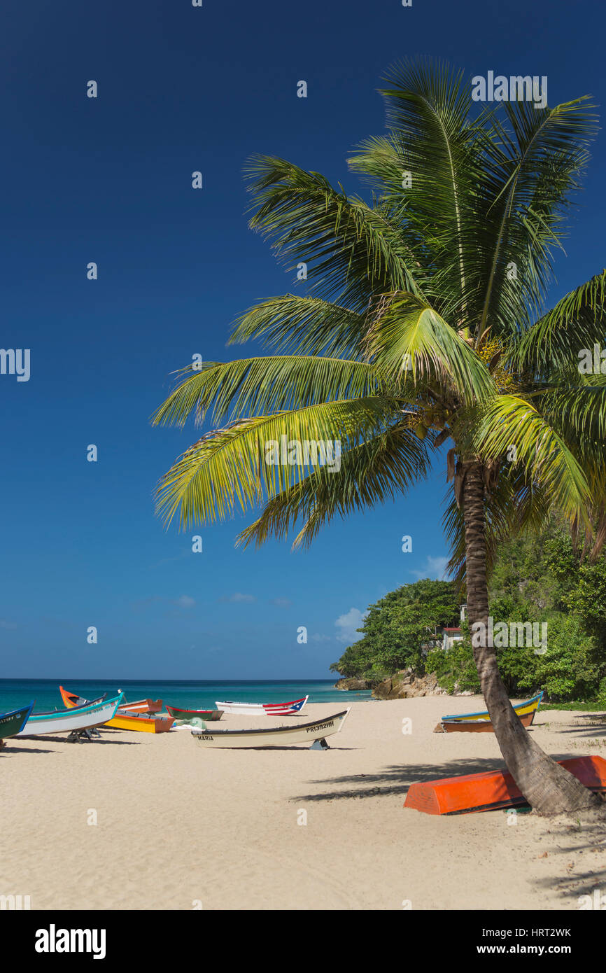 BRIGHTLY PAINTED YOLA FISHING BOATS CRASH BOAT BEACH AGUADILLA PUERTO