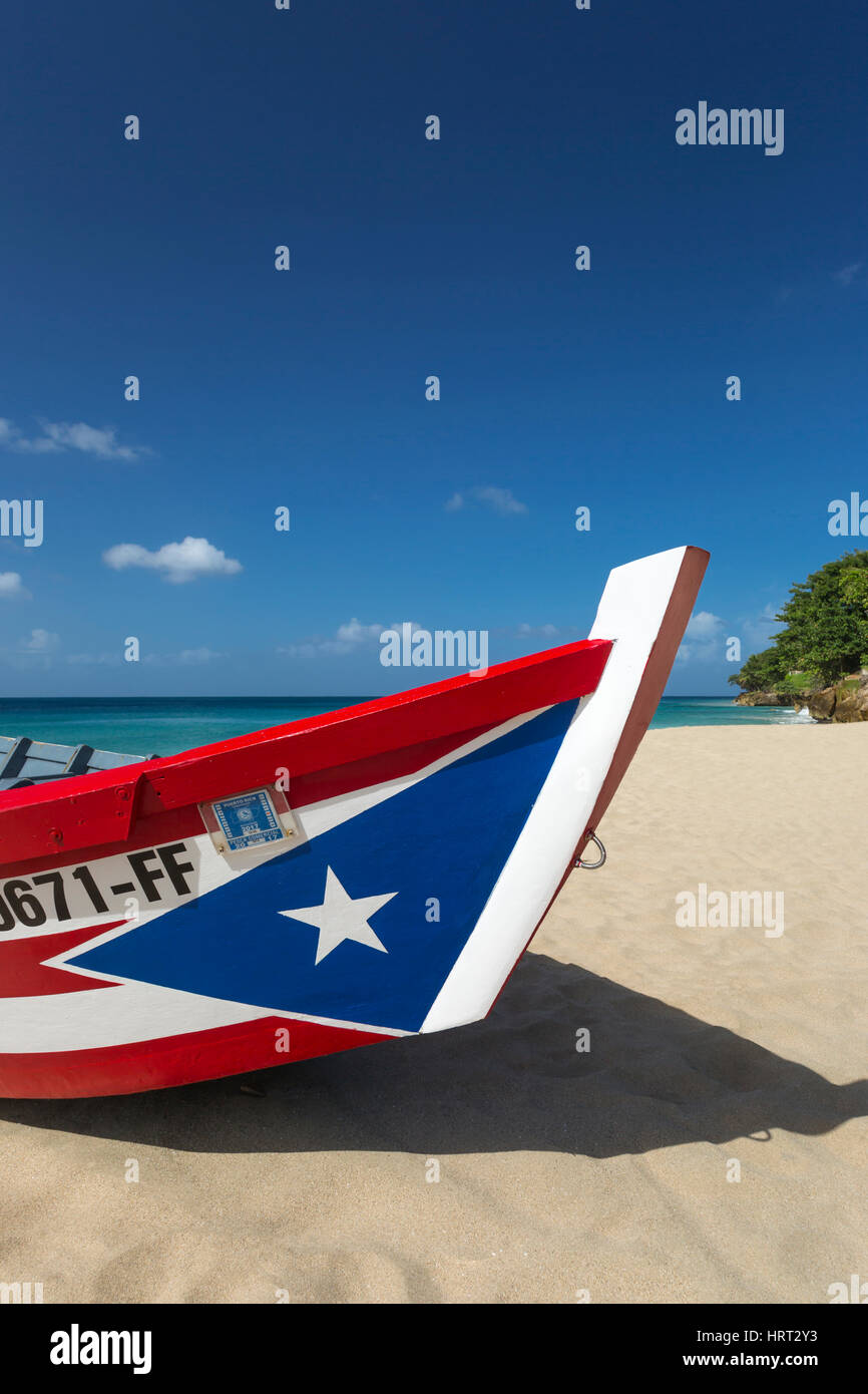 PUERTO RICAN FLAG PAINTED YOLA FISHING BOAT CRASH BOAT BEACH AGUADILLA