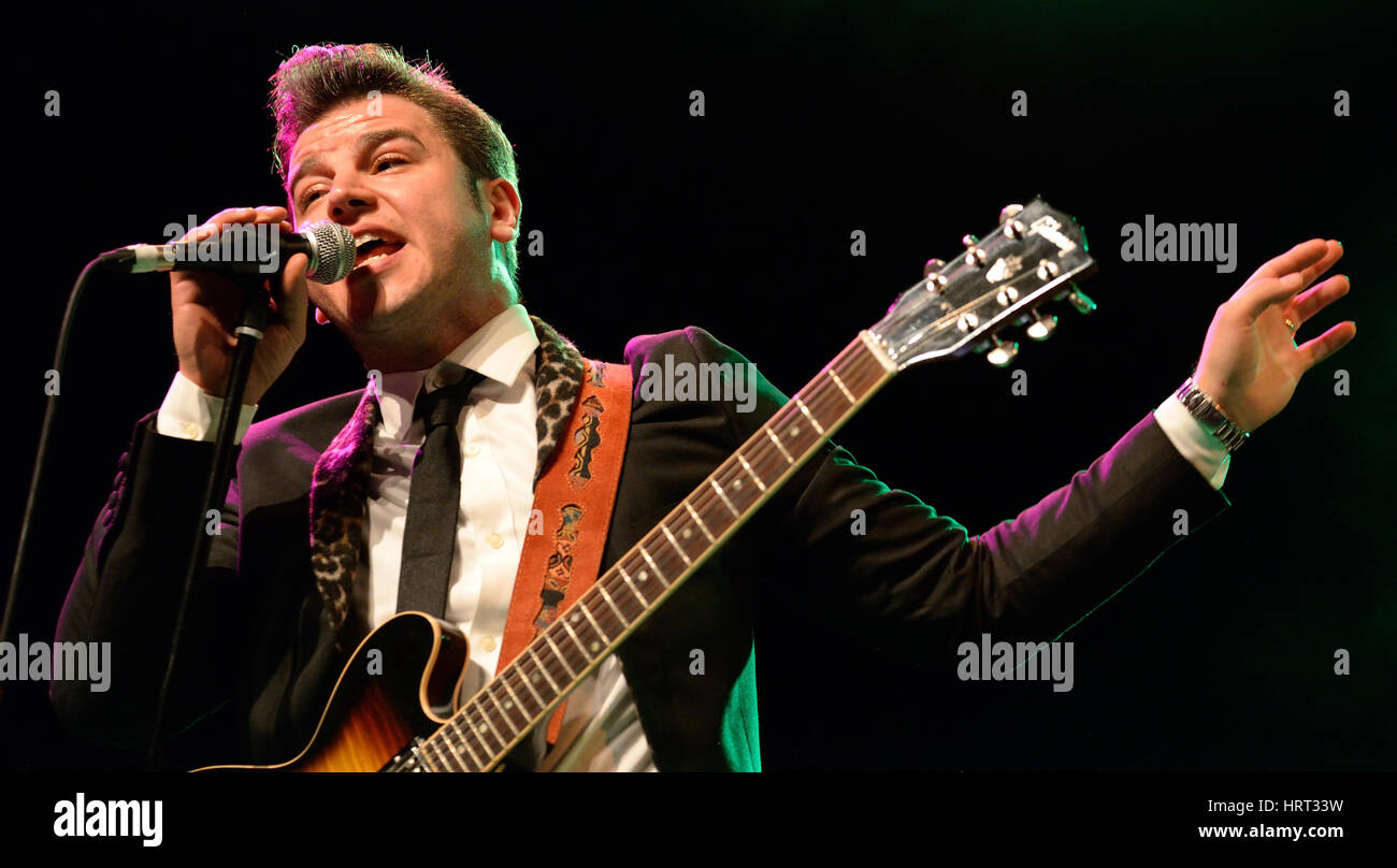BARCELONA - MAY 15: Eli Paperboy Reed, American singer and songwriter, performs at Barts stage on May 15, 2014 in Barcelona, Spain. Stock Photo