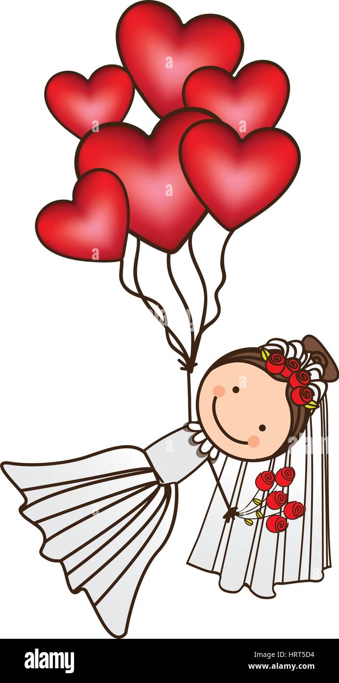 bride with red heart balloons in the hands Stock Vector Image & Art - Alamy