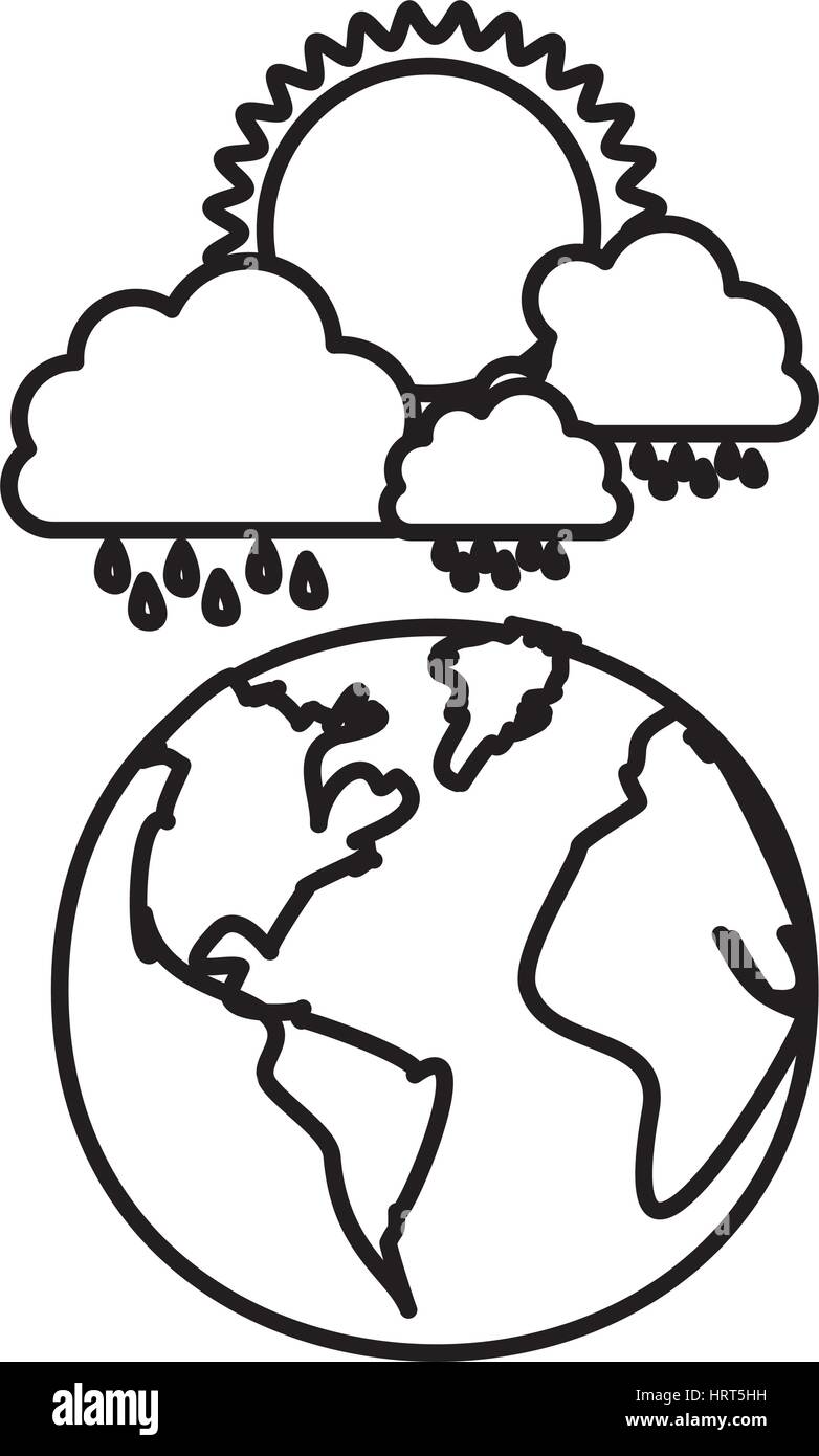 figure earth planet with cloud rainning and sun Stock Vector Image ...