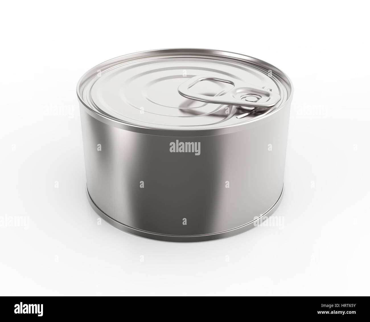 Closed round metal tin can on white background 3D rendering Stock Photo