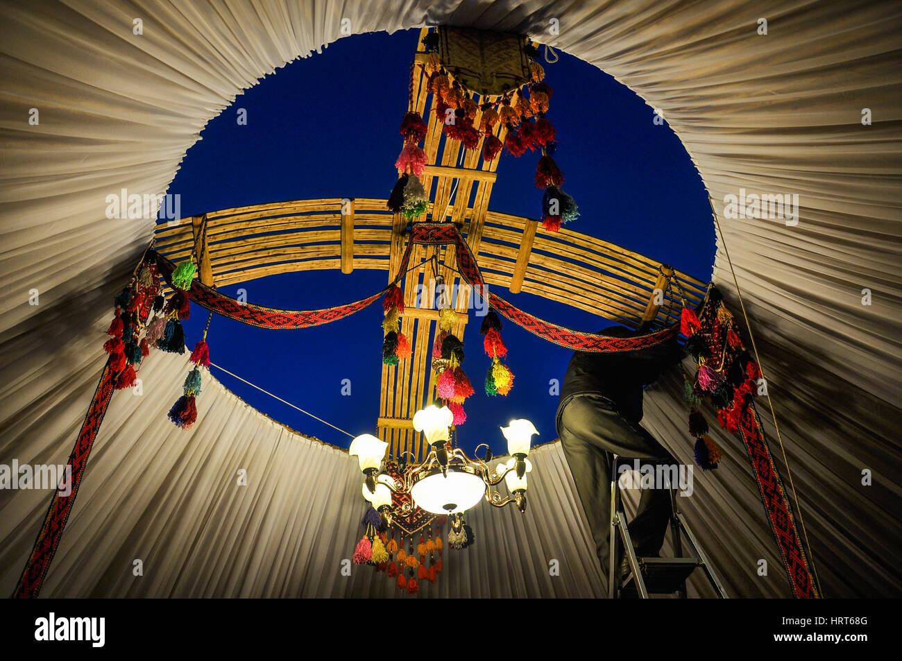 Decorating A Yurt For A Festival In Kazakhstan Stock Photo