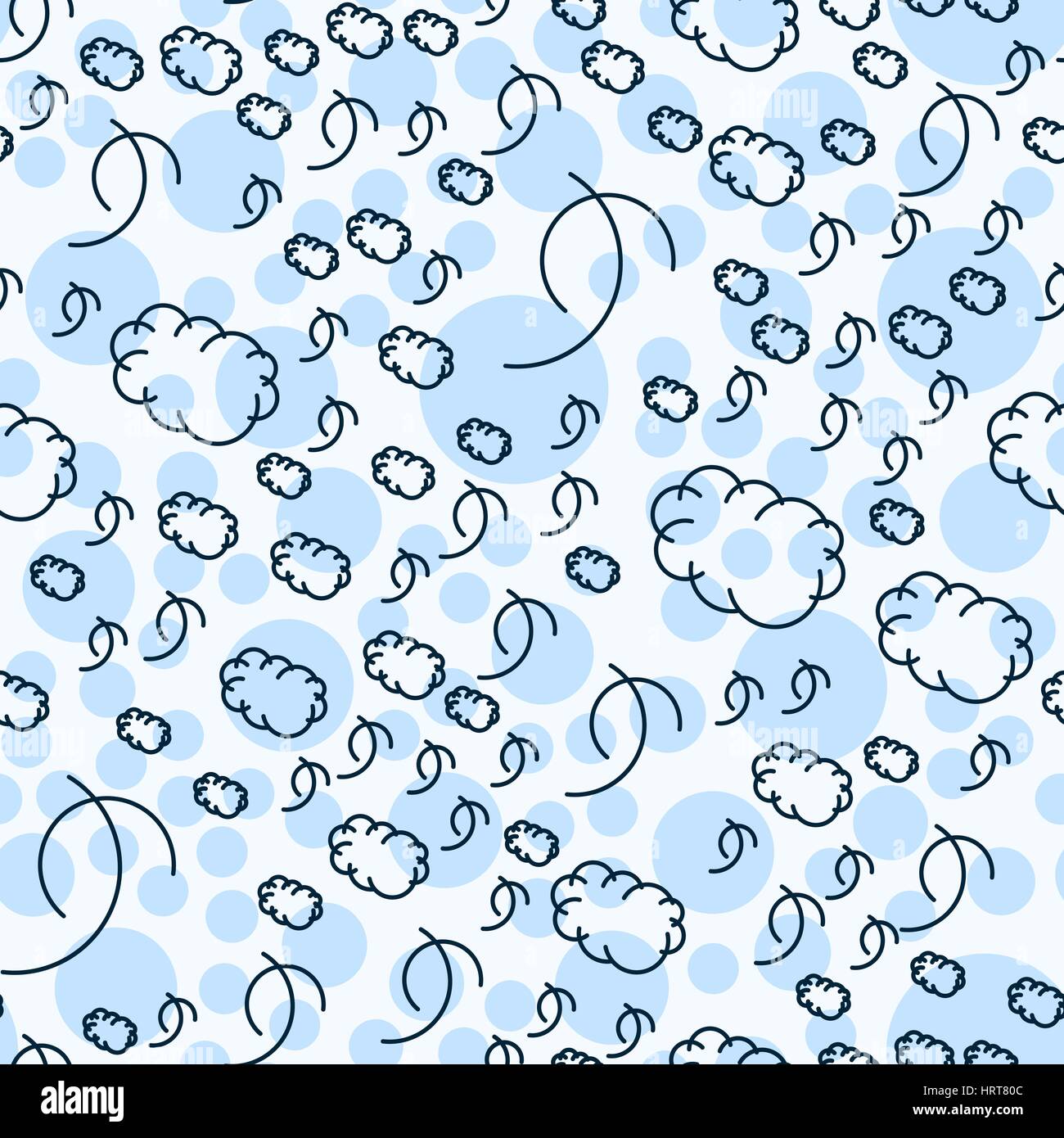 Abstract clouds sky seamless pattern. Vector illustration. Curly cartoon repeating shapes. Stock Vector