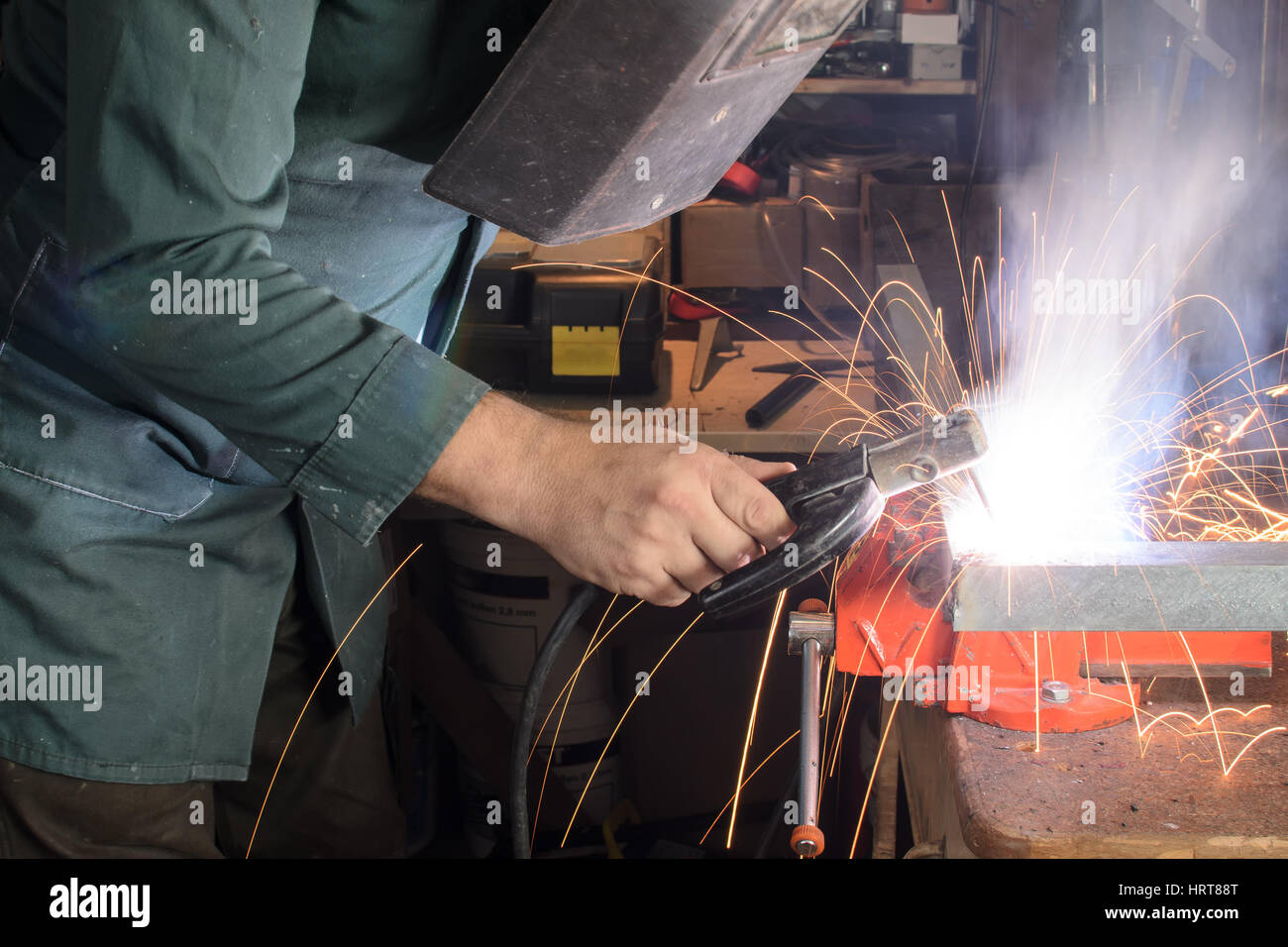 Worker welding the steel by manual Stock Photo