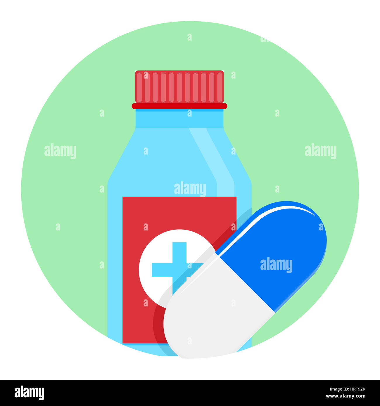 Medicine icon app. Medication tablet and capsule, emblem and label of medicament. Vector illustration Stock Photo