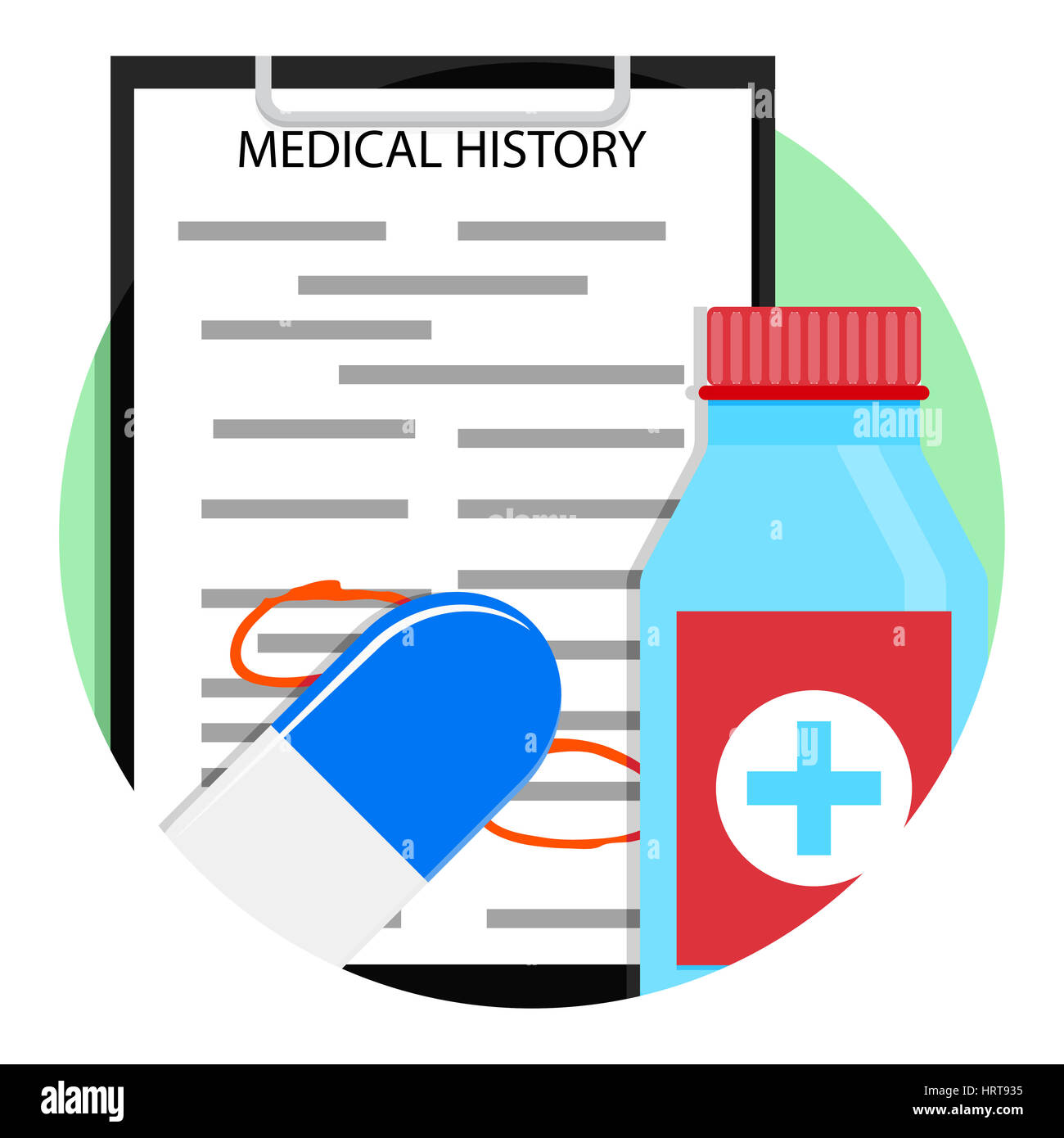 Medical treatment medicine icon. Prescription and diagnosis emblem, vector illustration Stock Photo