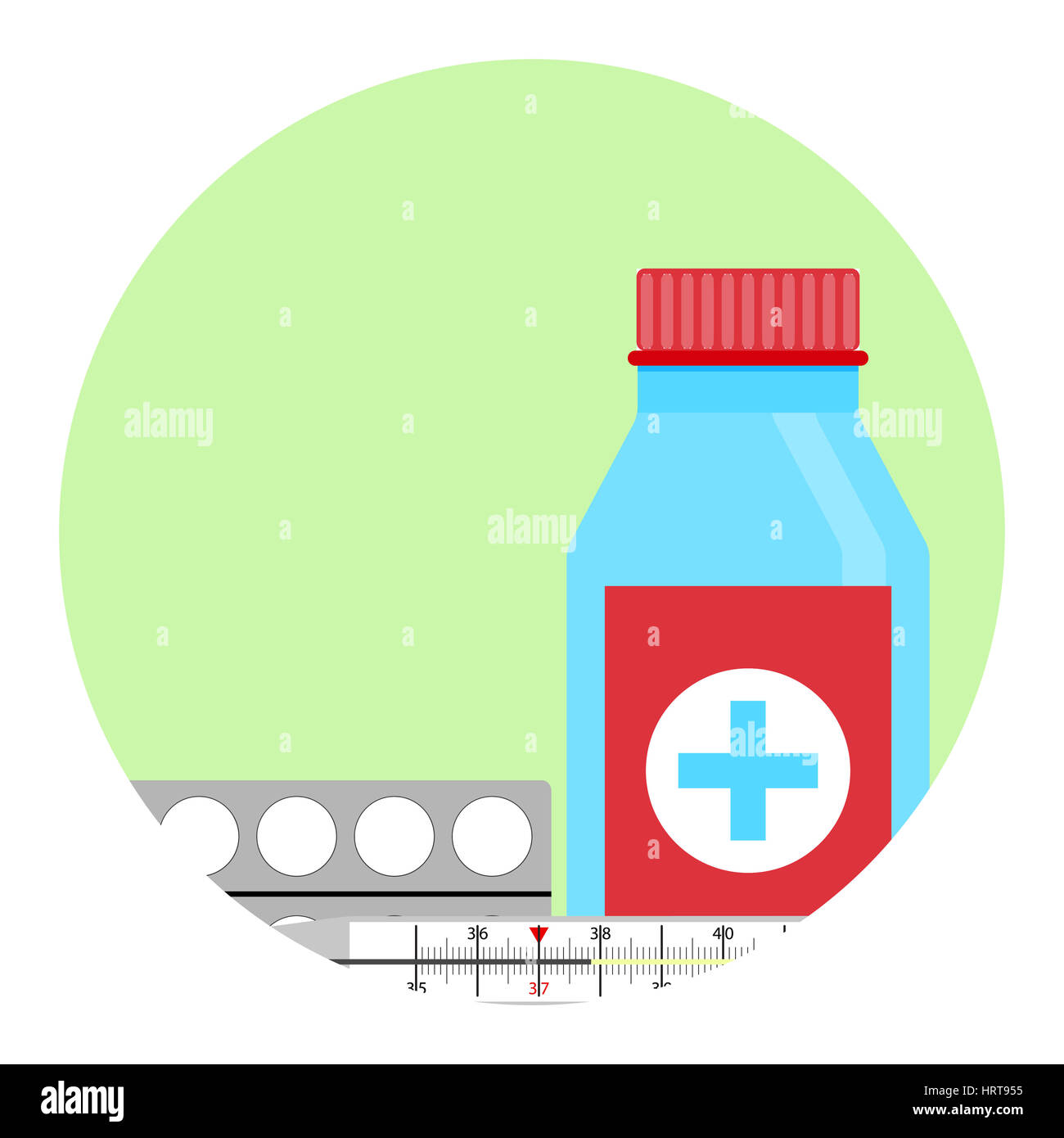 Cold treatment vector icon. Antibiotic for infection grippe, tablet medication illustration Stock Photo