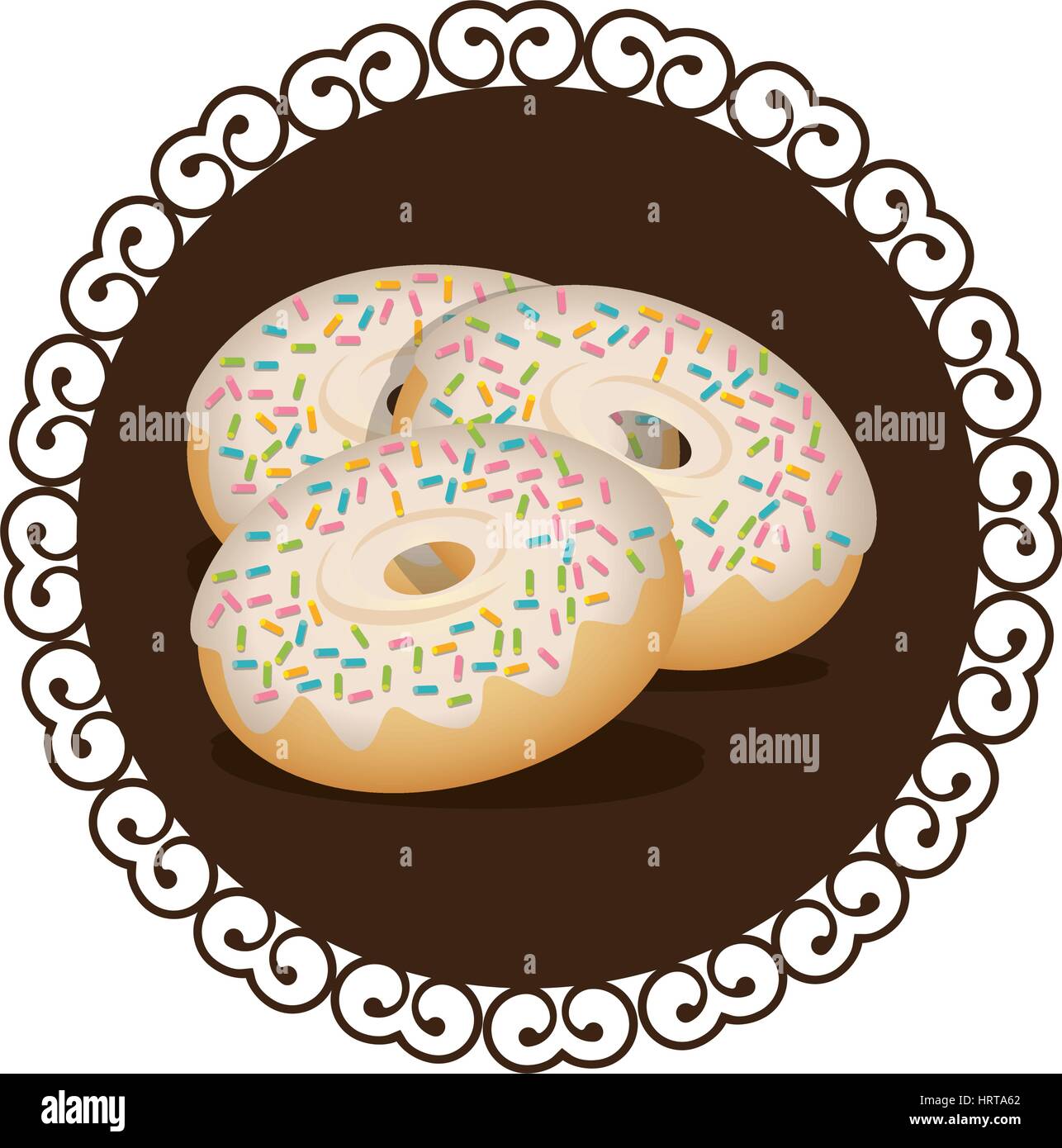 decorative frame with set donuts with strawberry glazed and colored ...