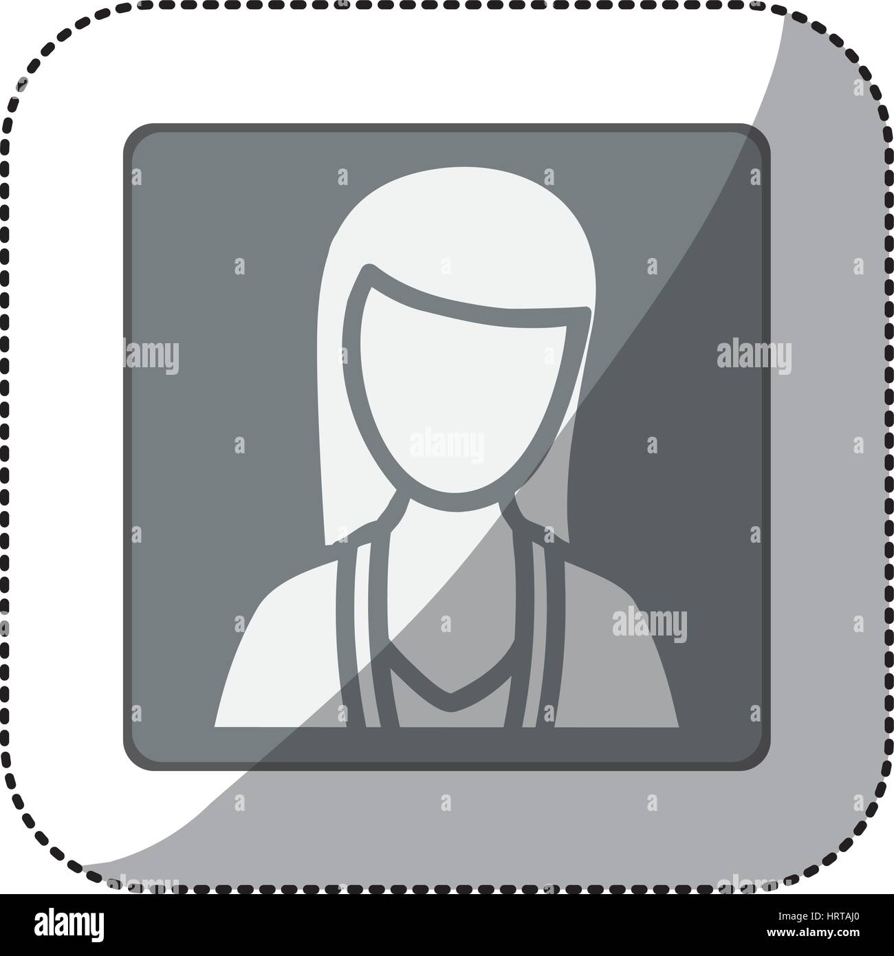 grayscale sticker of square frame half body silhouette woman faceless Stock Vector