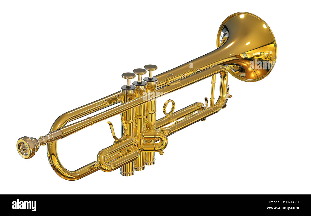 Trumpet isolated on white background 3D rendering Stock Photo