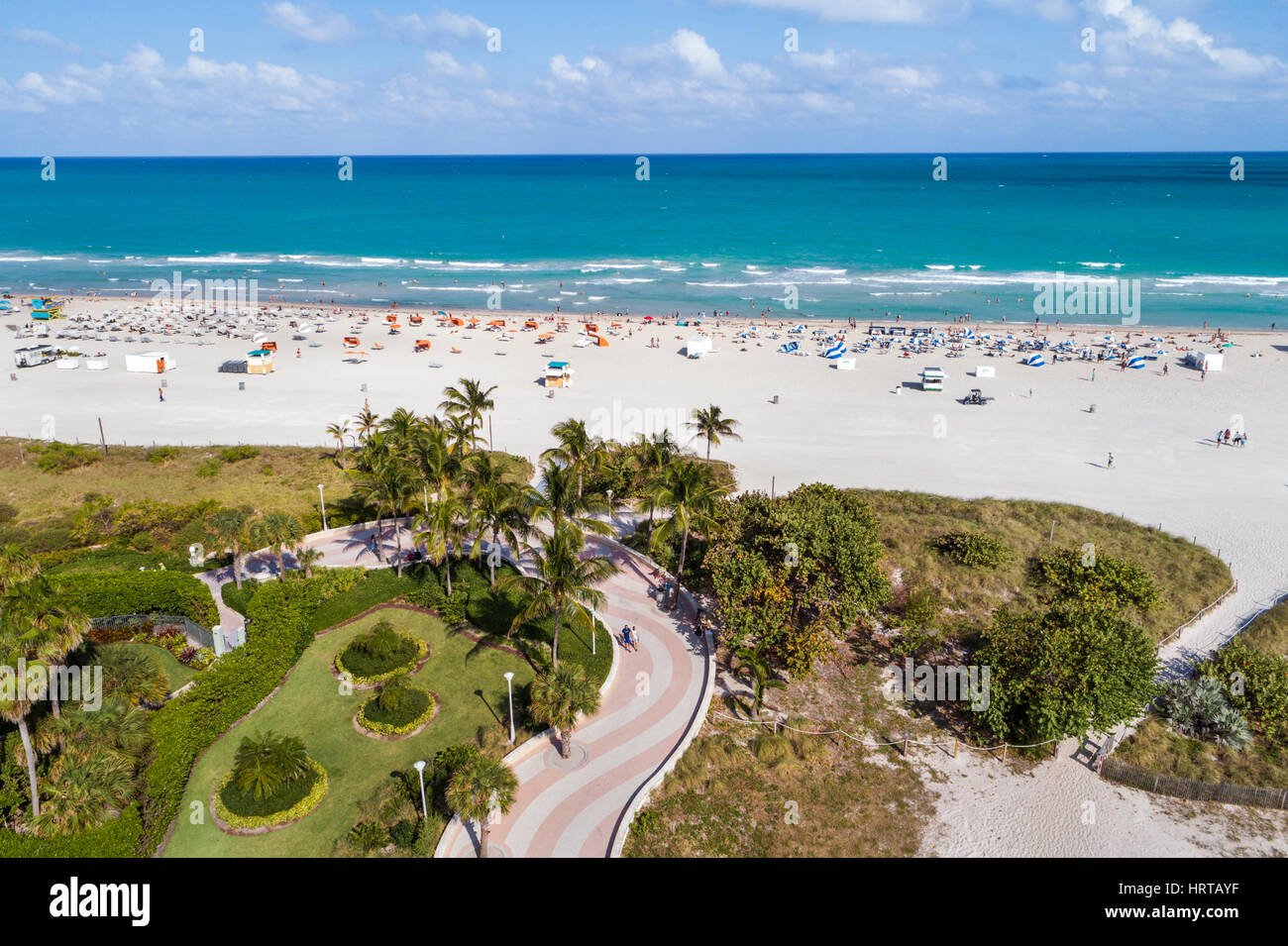 Miami Beach Florida,Atlantic Ocean,Lummus Park,Beachwalk,aerial overhead from above view,FL170302d07 Stock Photo