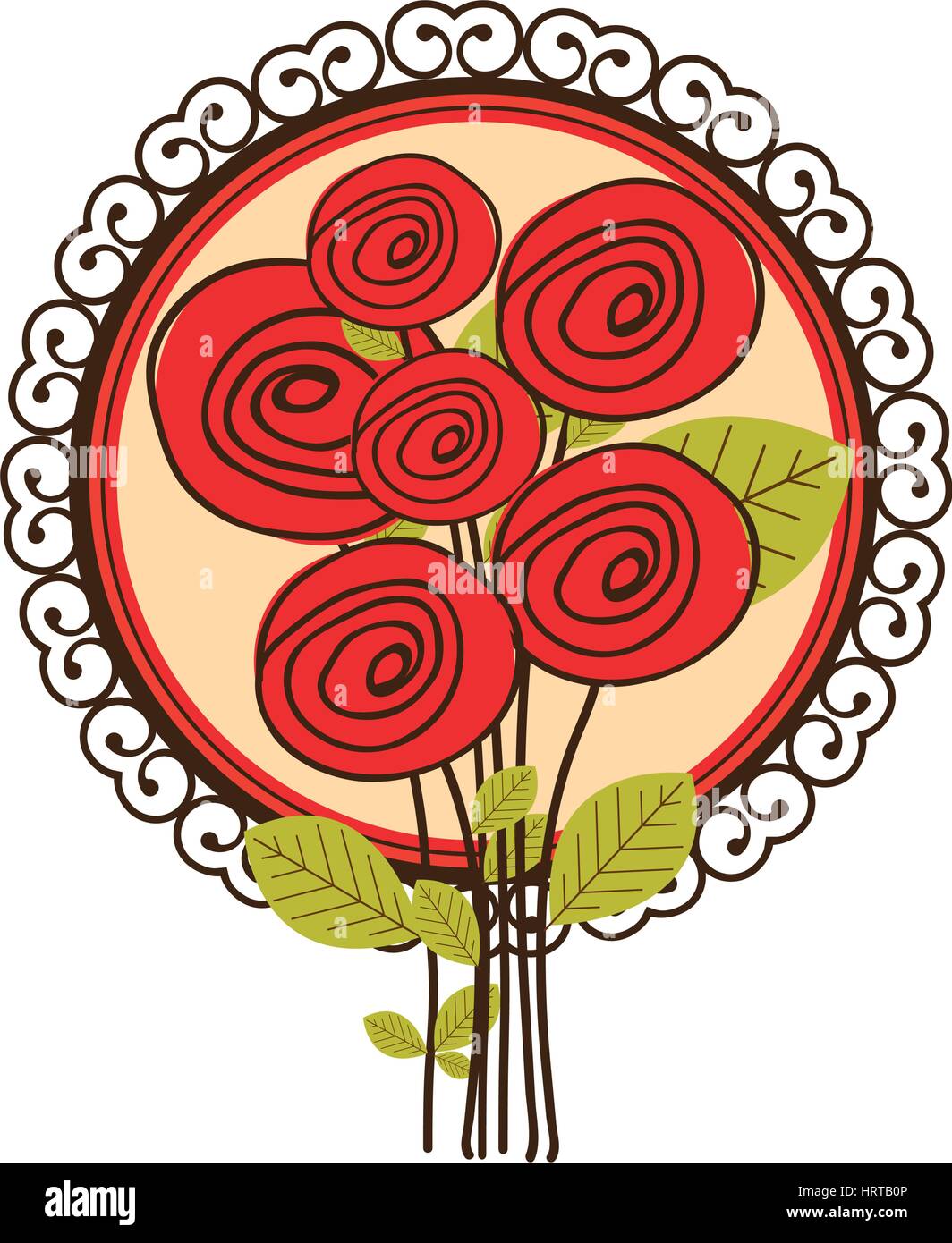 colorful set of roses with decorative circular background Stock Vector