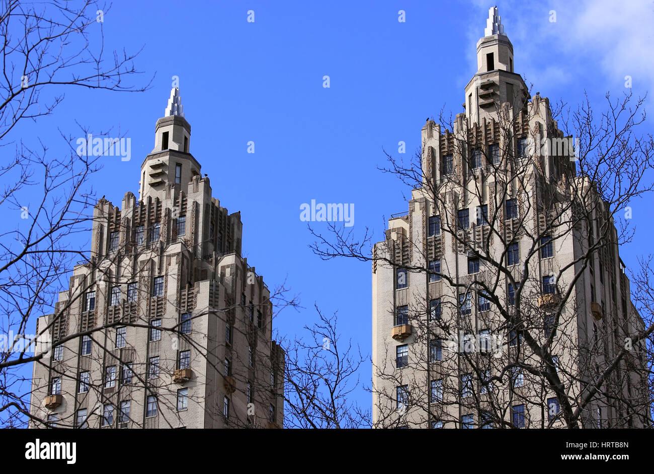 The twin towers of the El Dorado apartment building on Central Park West Manhattan New York City Stock Photo