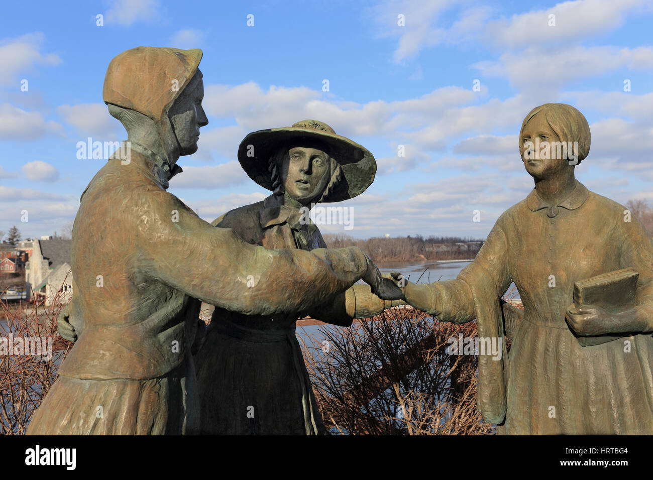 Sculpture depicting May 1851 meeting of Elizabeth Caty Stanton and Susan B. Anthony Seneca Falls New York birthplace of the women's right movement Stock Photo