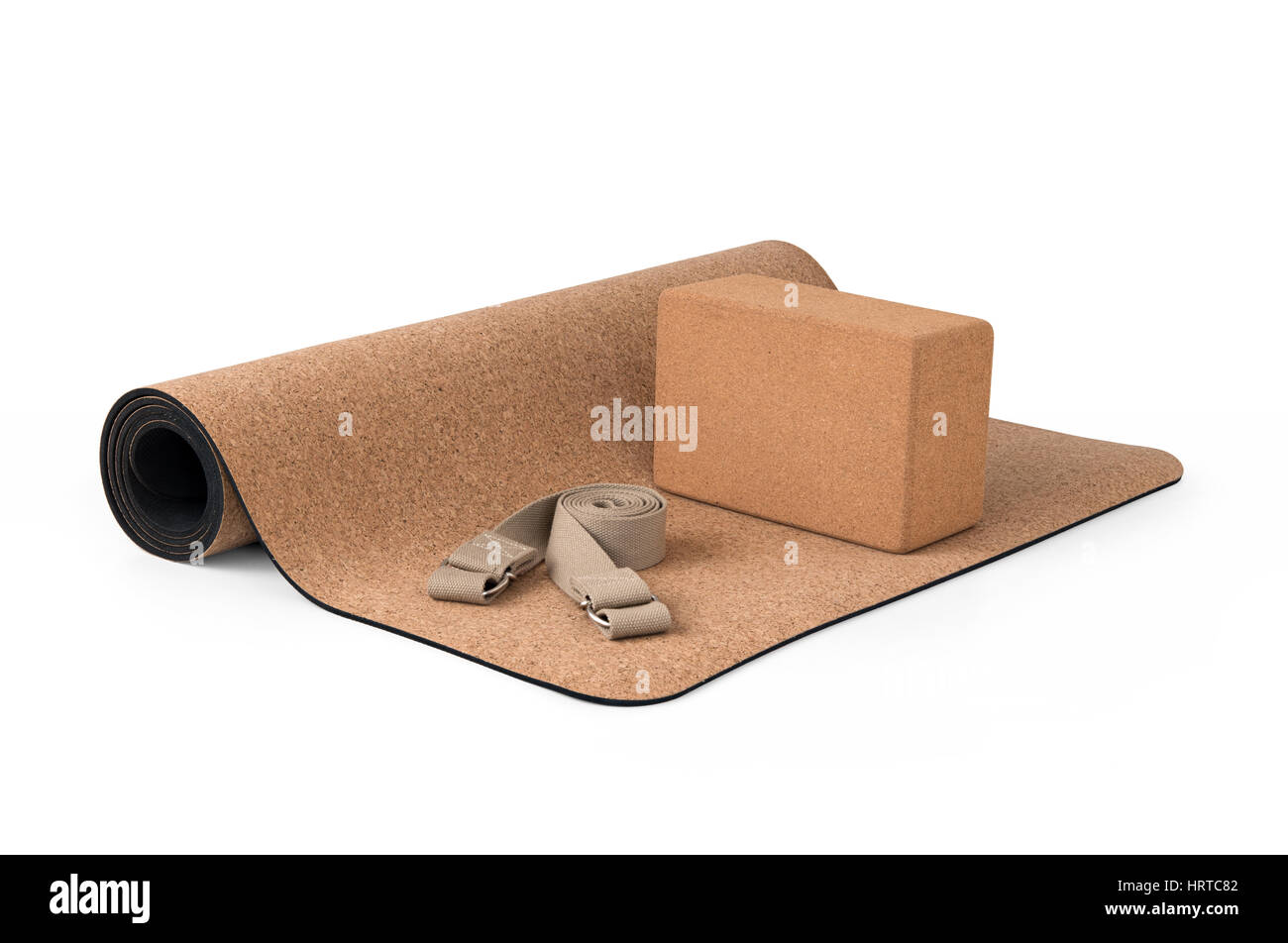 Cork Yoga Mat, Block With Strap, Premium Eco Friendly Product on White
