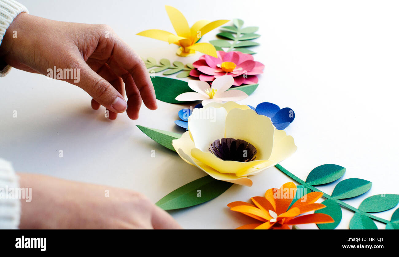 Flowers Handmade Papercraft Art Holding Hand Stock Photo Alamy