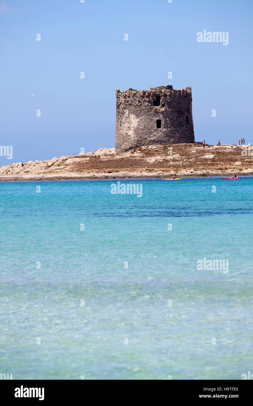 La Pelosa beach and the tower in Stintino, Sardinia, Italy Stock Photo