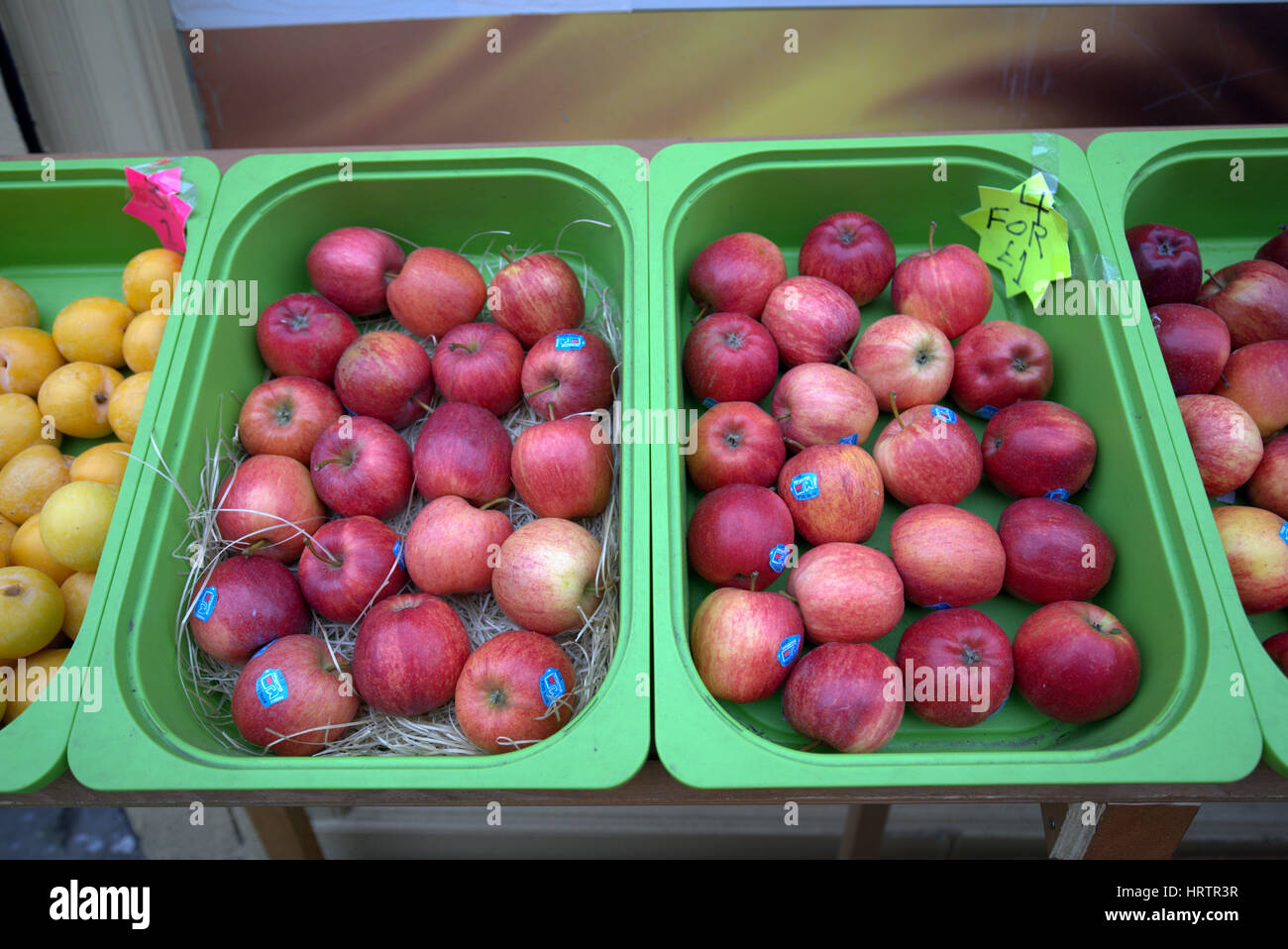 fruit and vegetable stall  red apples Stock Photo