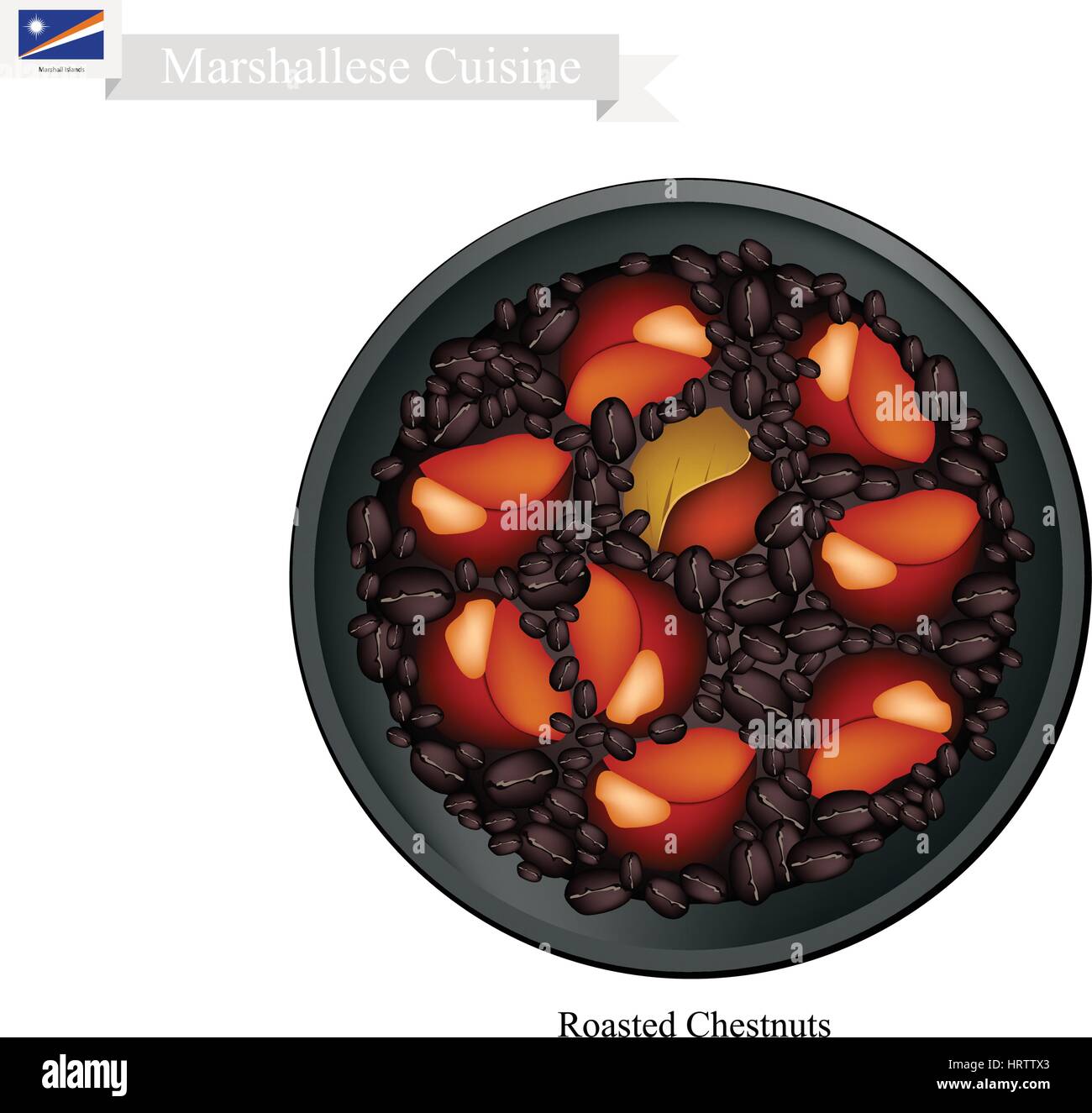 Marshallese Cuisine, Illustration of Traditional Roasting Chestnuts. A Popular Dish of Marshall Islands. Stock Vector