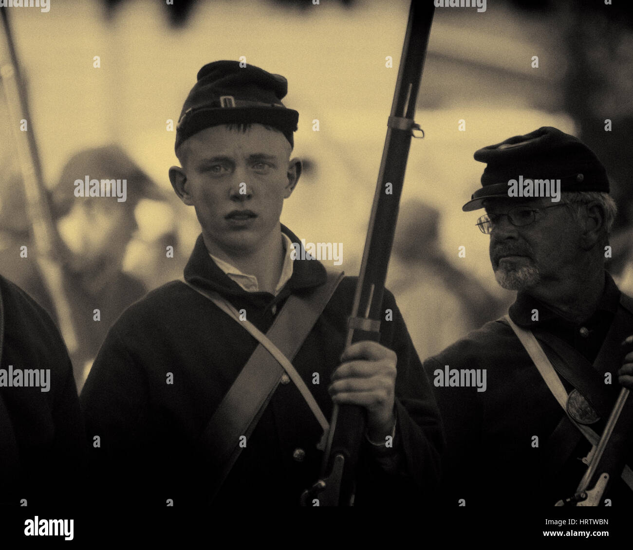 A young man reenacting the Civil War in the town of Gettysburg, Pennsylvania. One of the most haunted places in the world Stock Photo