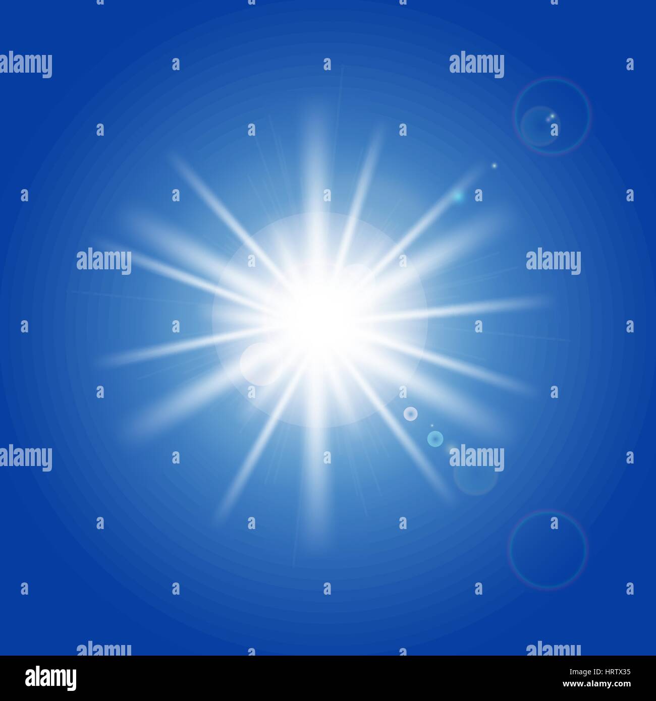 Sun rays and light effects on blue sky. Vector illustration Stock ...