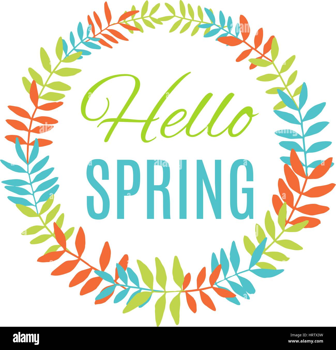 Hello spring greeting card wreath. Vector illustration Stock Vector ...