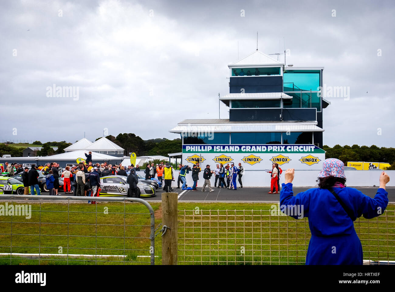 Crowd during racing day at the Phillip Island Grand Prix Circuit, Victoria, Australia. Stock Photo