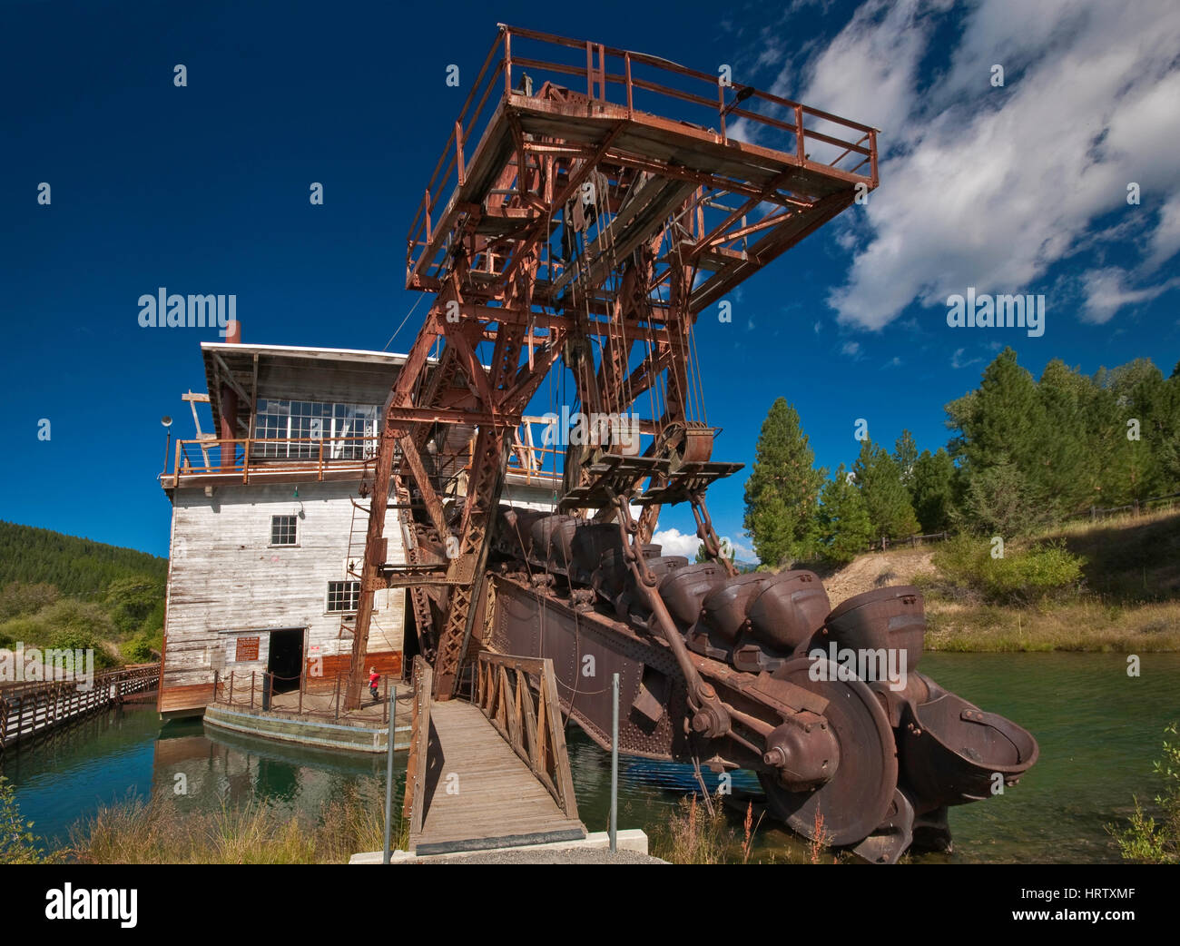 Boom with buckets at historic gold mining dredge in Sumpter in Blue Mountains, Oregon, USA Stock Photo