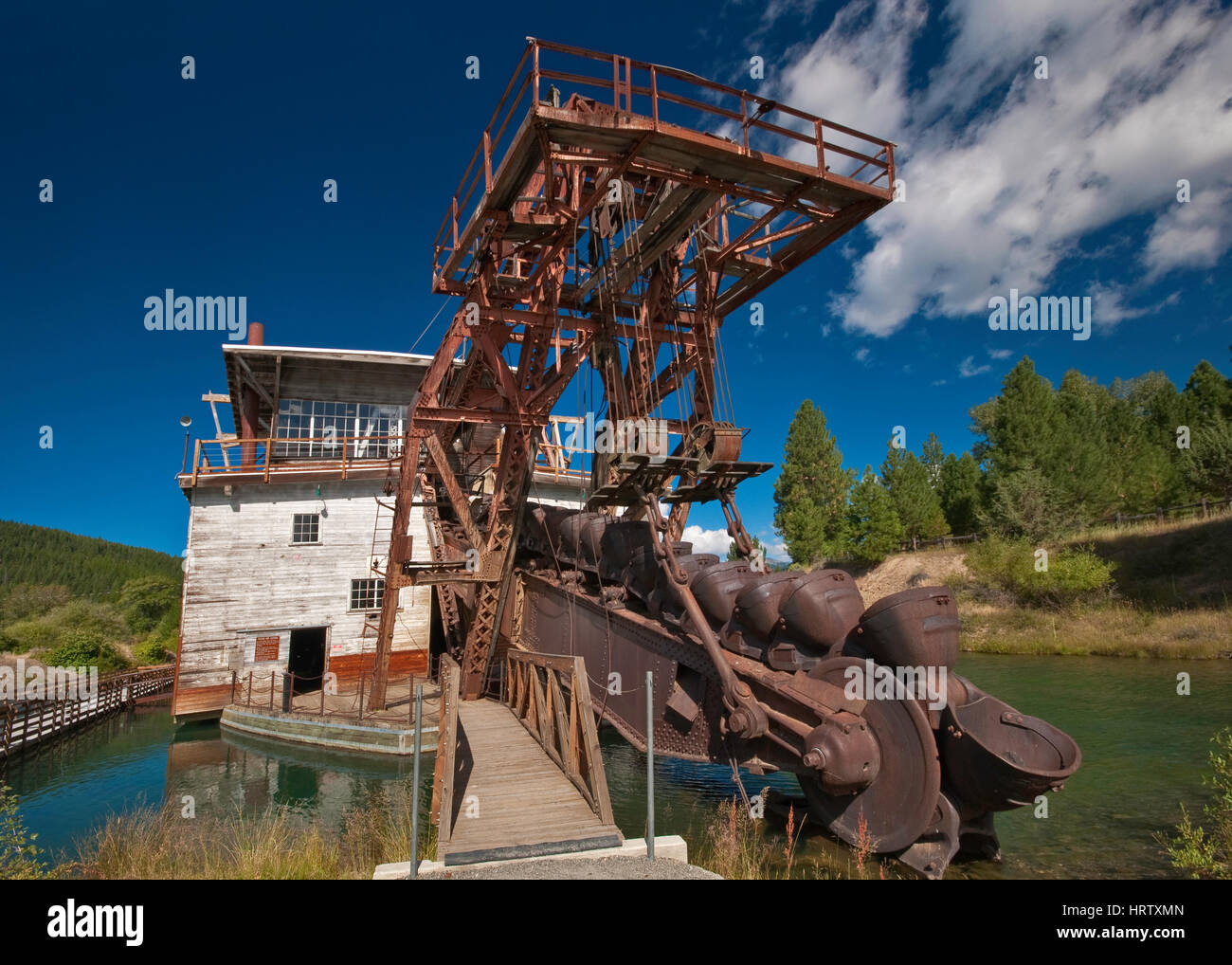 Boom with buckets at historic gold mining dredge in Sumpter in Blue Mountains, Oregon, USA Stock