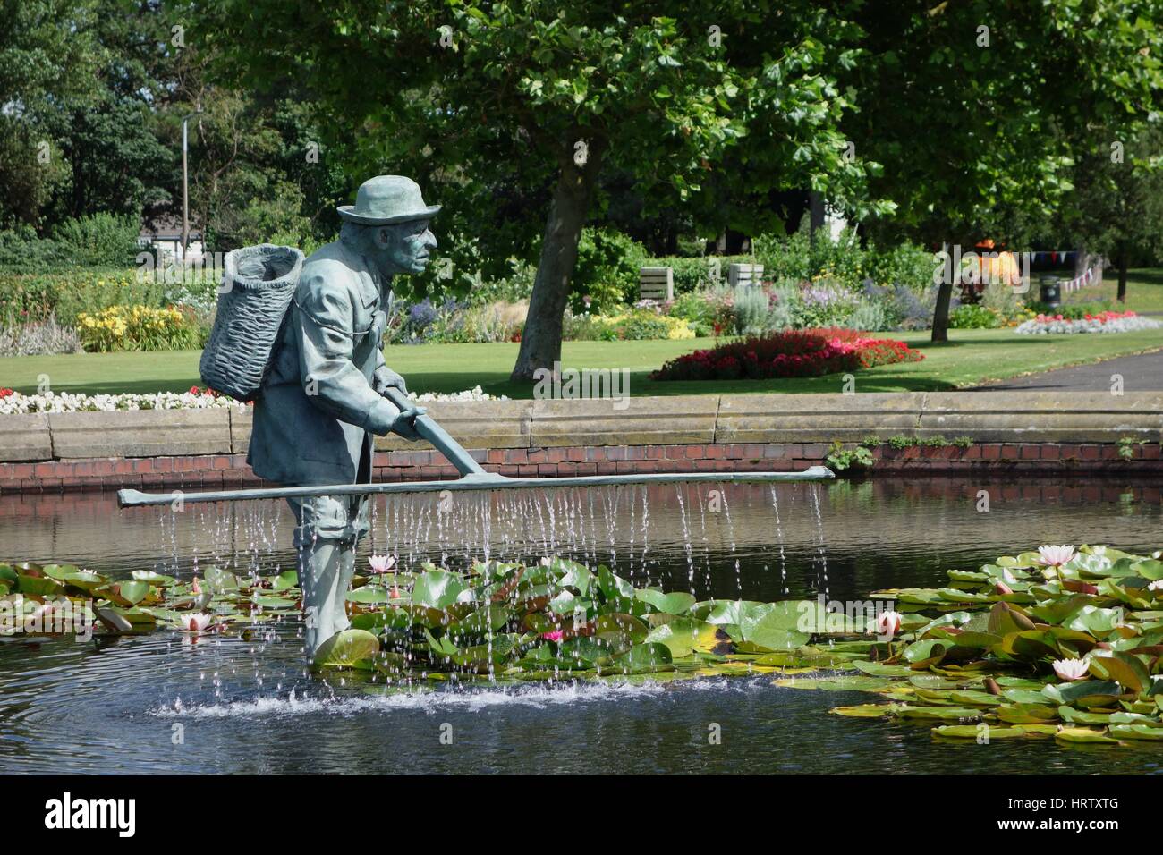 Pond and fountain of shrimper in Lowther gardens in Lytham Stock Photo
