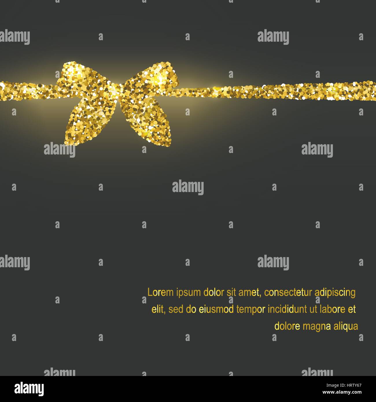 Vector illustration Postcard template with shiny golden ribbon bow on ...
