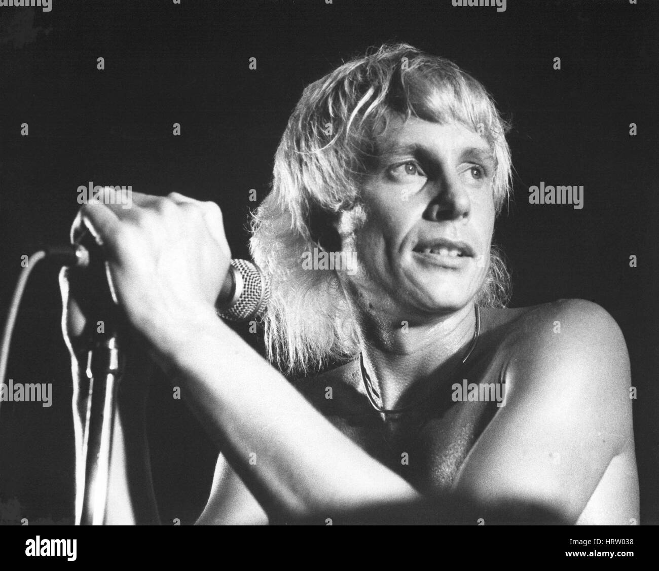 Andy Ellison, Lead singer of rock band Radio Stars, performa live on stage in London, England on July 21, 1978. He had previously been in the band Johns Children with Marc Bolan. Stock Photo