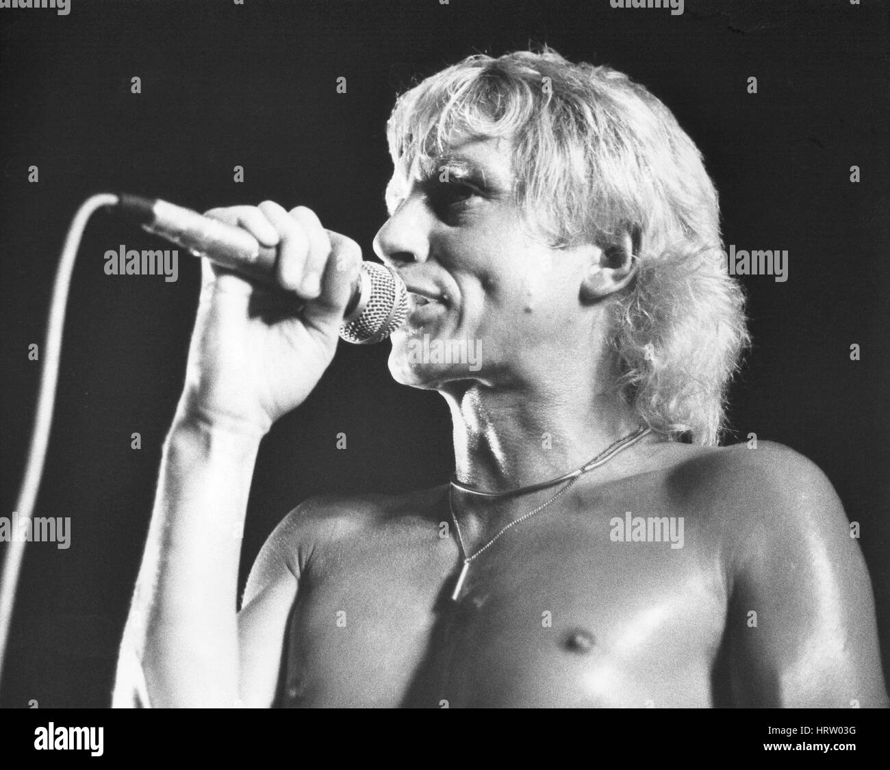 Andy Ellison, Lead singer of rock band Radio Stars, performa live on stage in London, England on July 21, 1978. He had previously been in the band Johns Children with Marc Bolan. Stock Photo