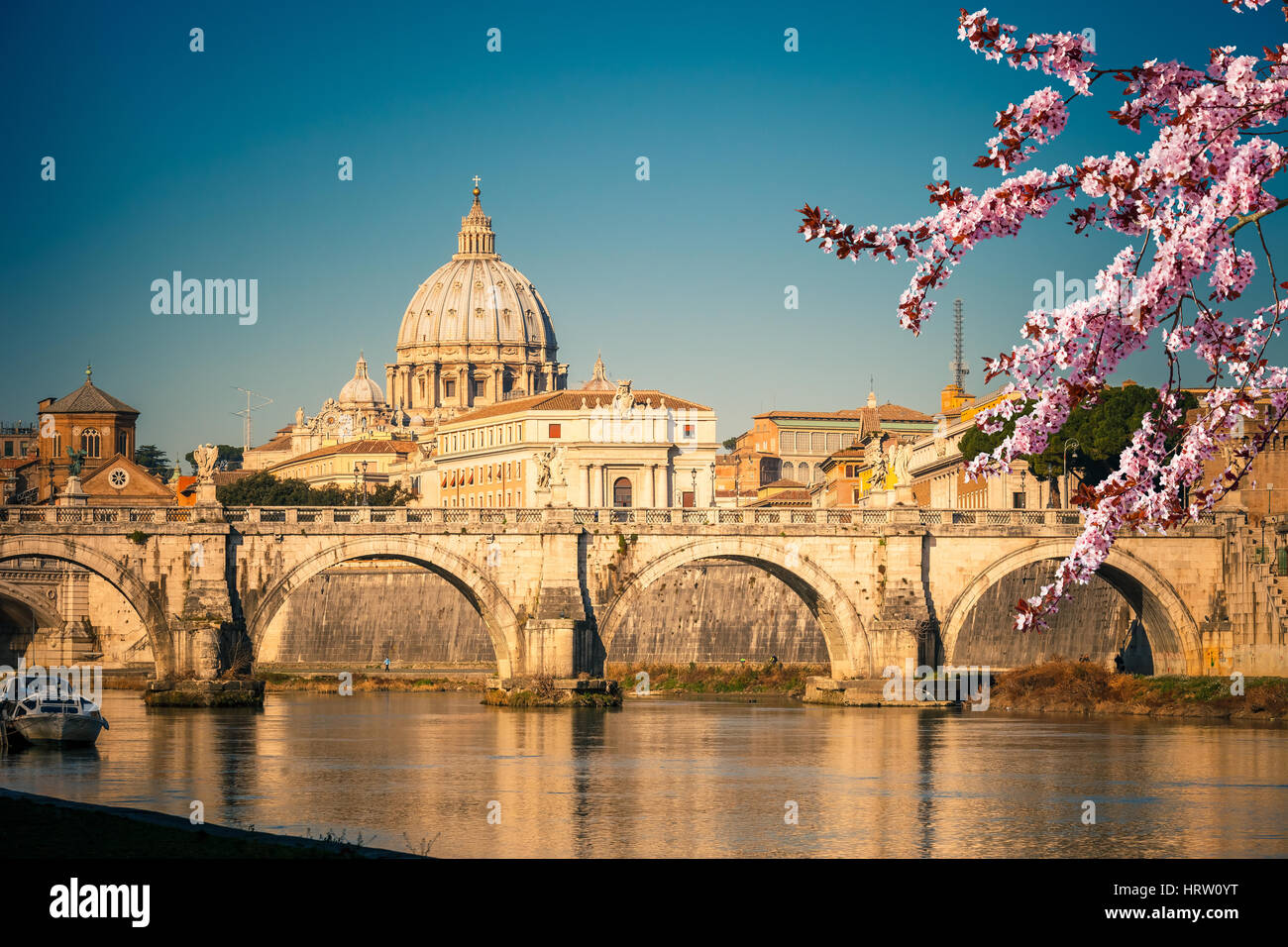 Temple Rome Spring View at Tiber and St. Peter's cathedral in Rome at spring Stock Photo ...