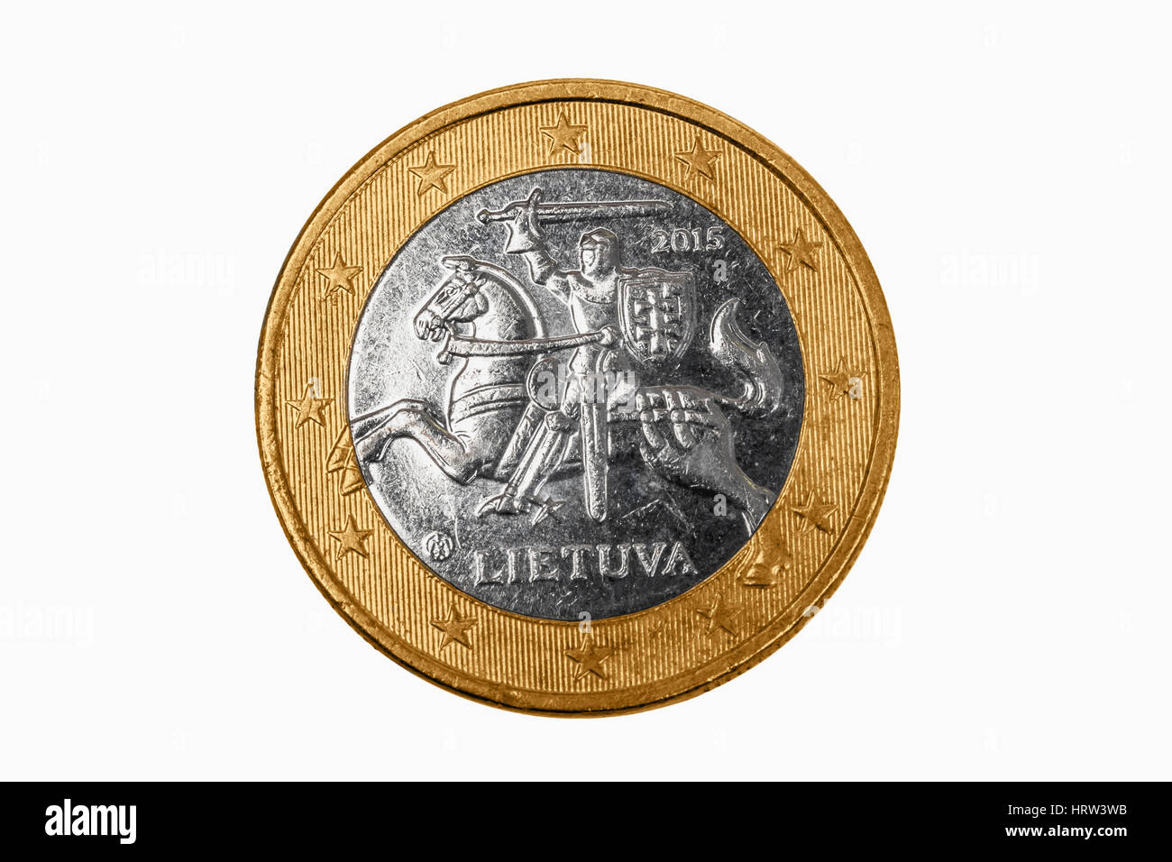 a 1 euro coin from Lithuania on white background Stock Photo