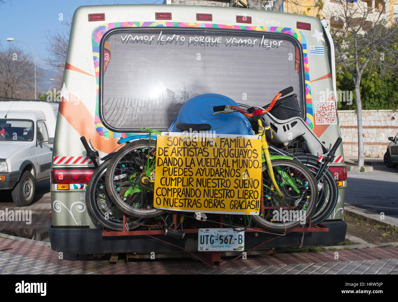 Vehicle of itinerant Uruguayan artists, Benalmadena, Spain Stock Photo