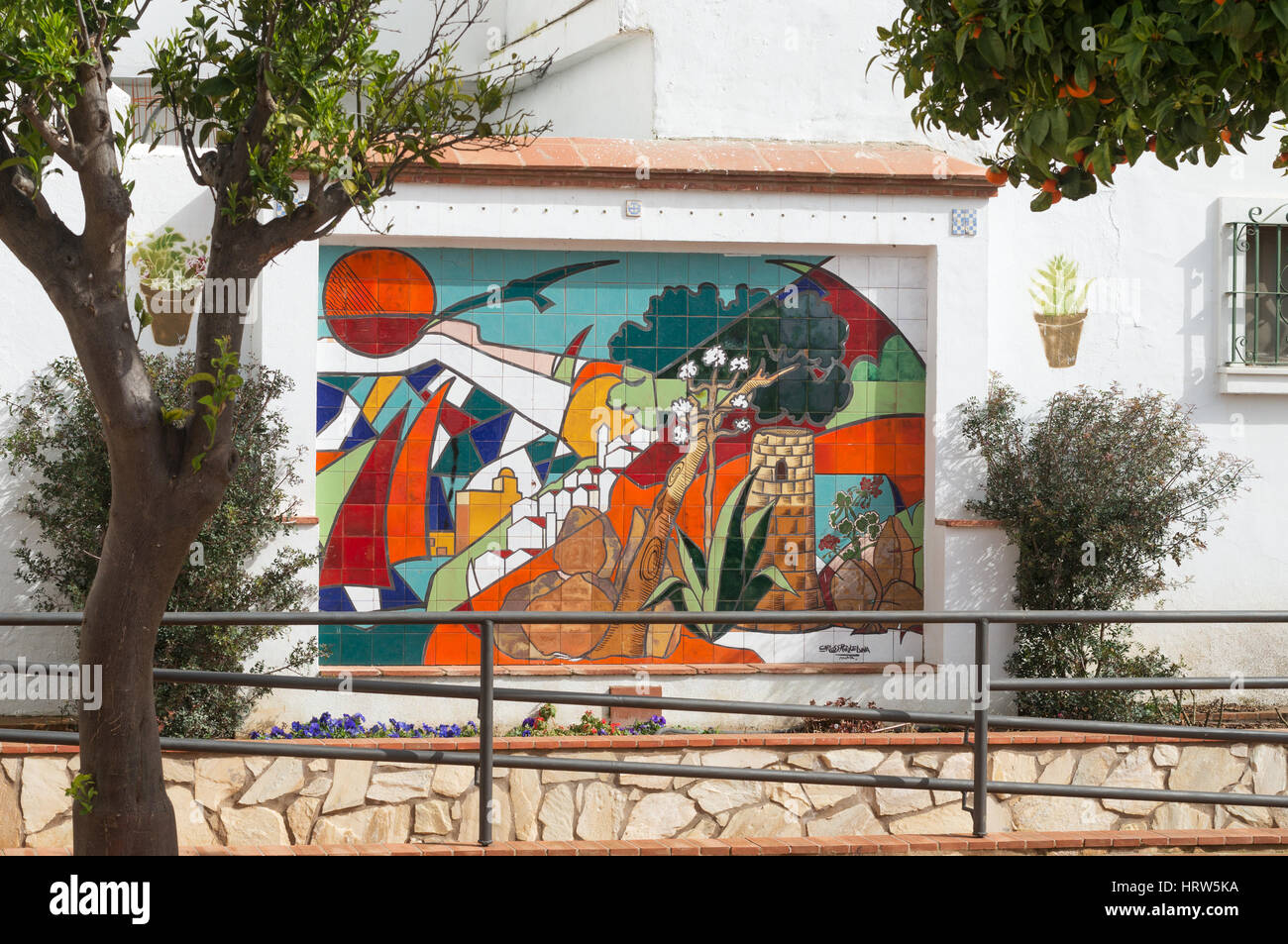 Tiled frieze by Carlos Ruiz de Luna, Benalmadena Pueblo, Spain, Europe Stock Photo