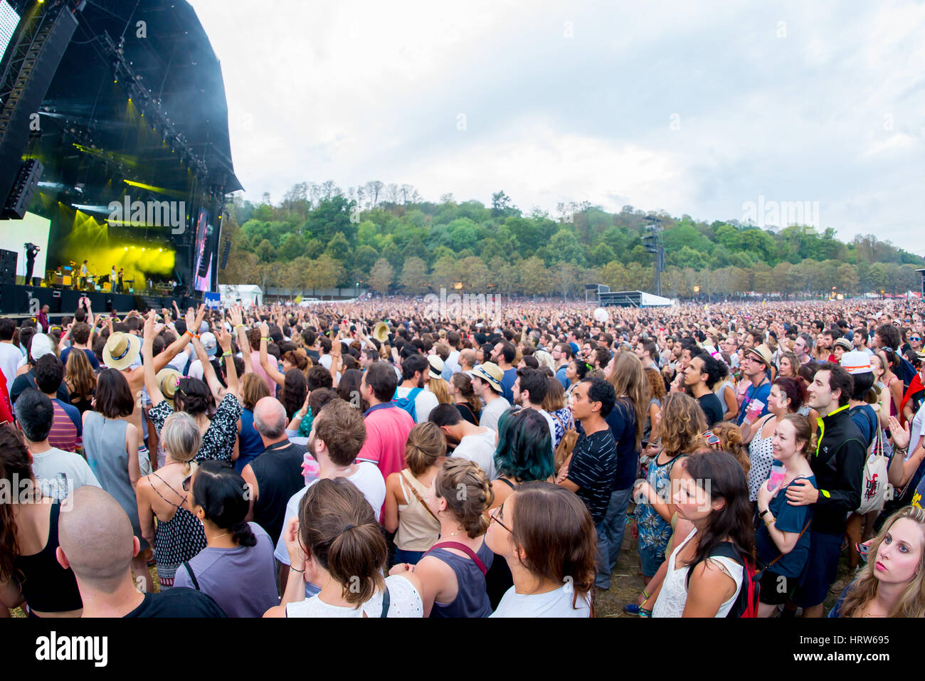 PARIS - AUG 31: Crowd in a concert at Rock En Seine Festival on August 31, 2015 in Paris, France. Stock Photo