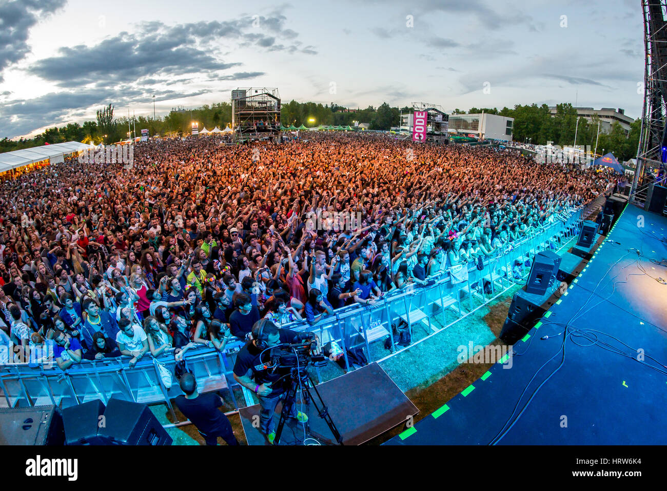 MADRID - SEP 12: Crowd in a concert at Dcode Festival on September 12, 2015 in Madrid, Spain. Stock Photo